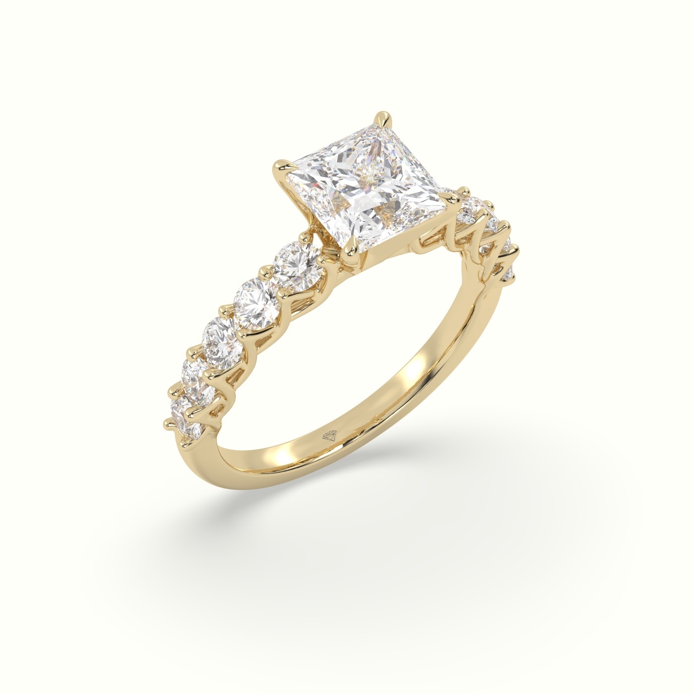 18K Yellow Gold Princess Cut Diamond Engagement Ring with Side Stones