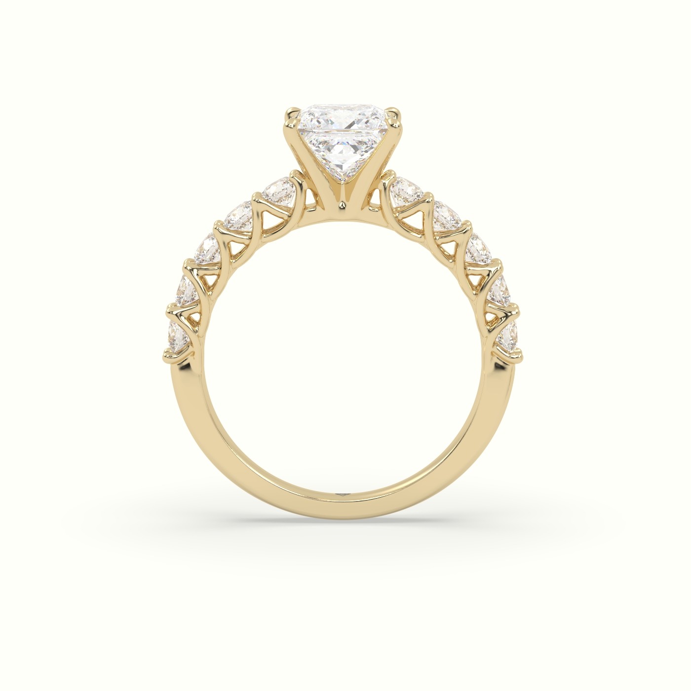 18K Yellow Gold Princess Cut Diamond Engagement Ring with Side Stones