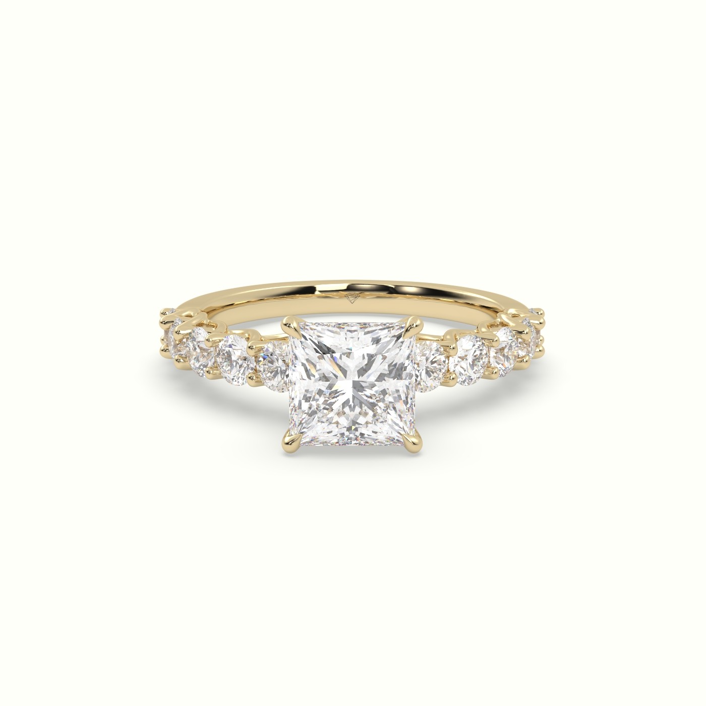 18K Yellow Gold Princess Cut Diamond Engagement Ring with Side Stones