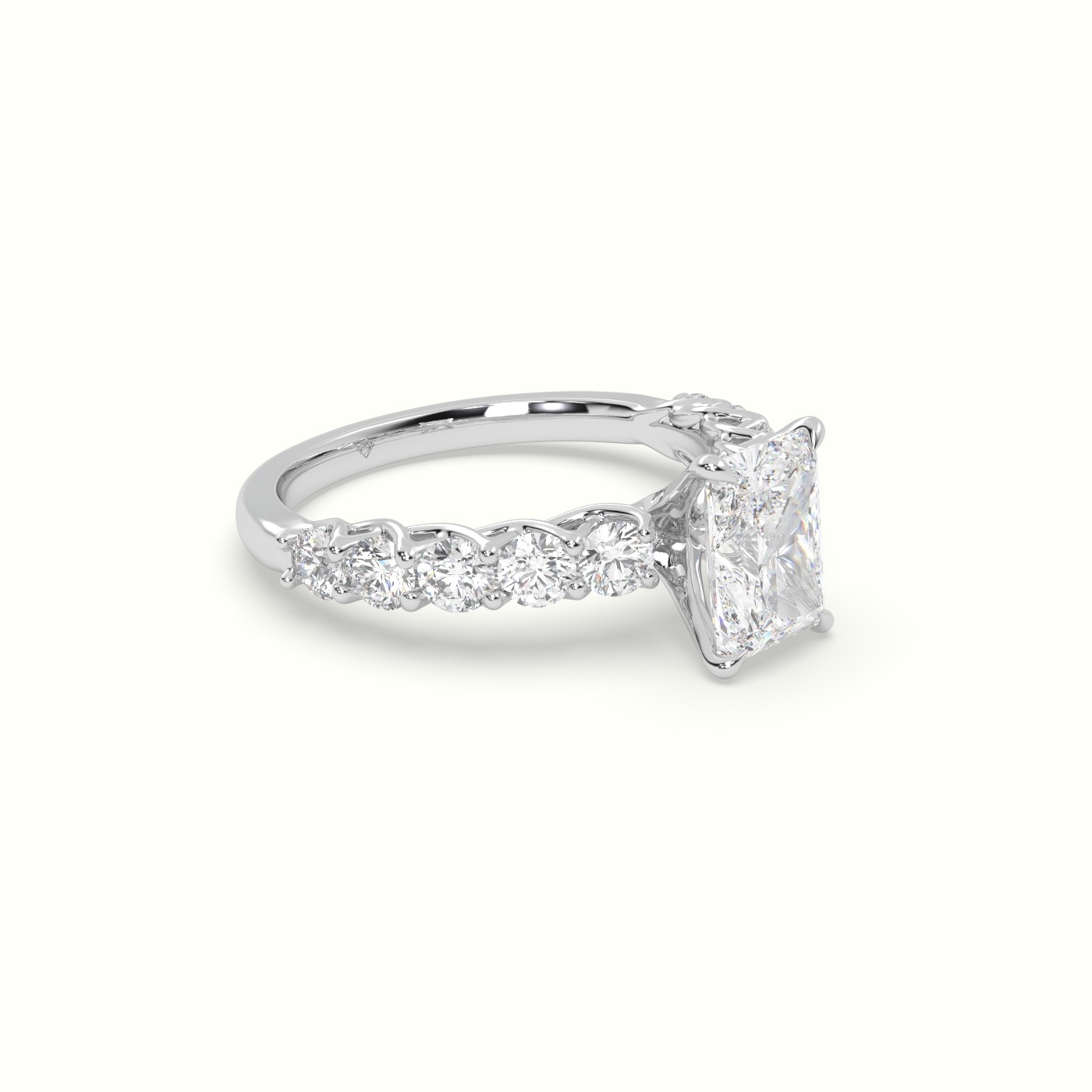 18K White Gold Radiant Cut Diamond Engagement Ring with Side Stones