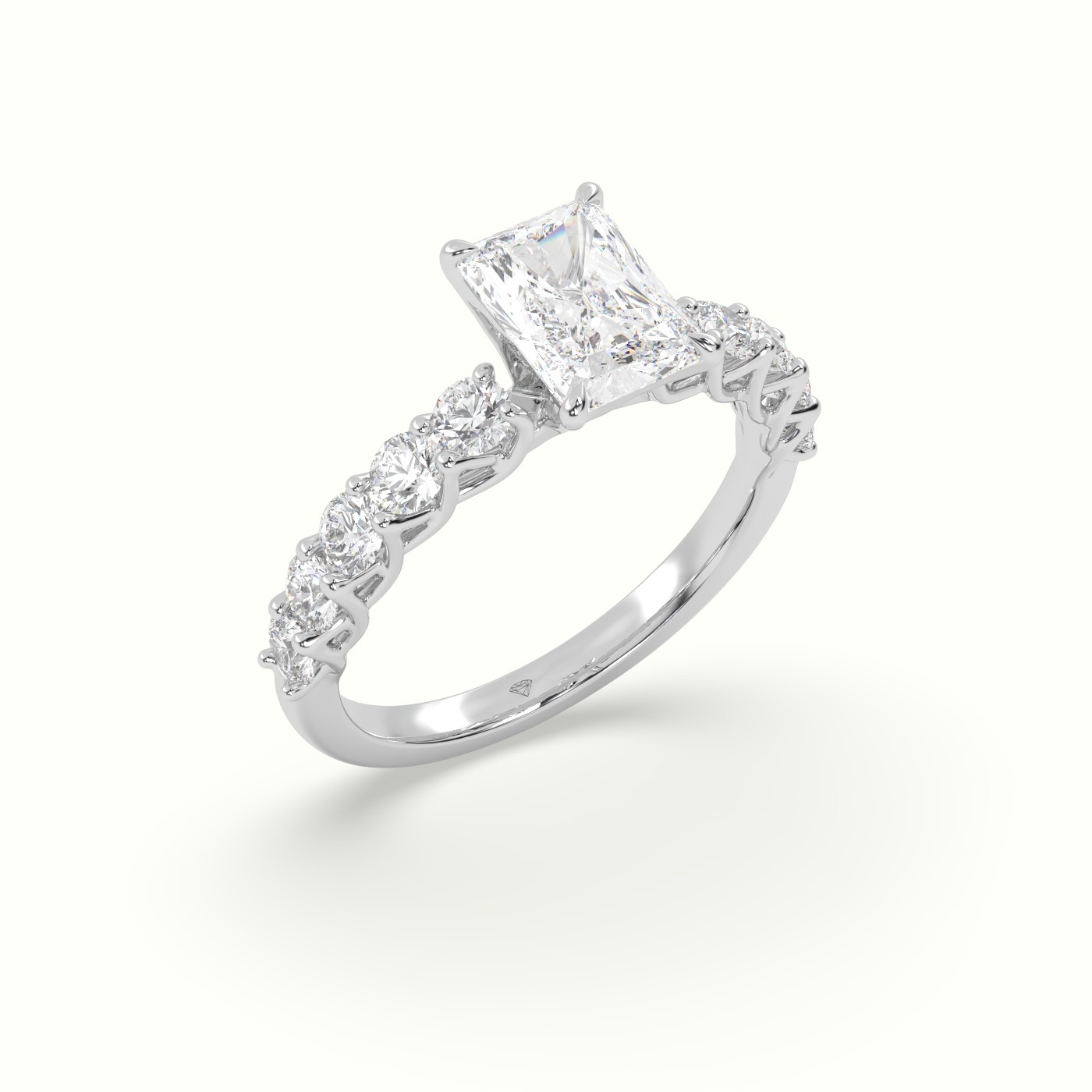18K White Gold Radiant Cut Diamond Engagement Ring with Side Stones