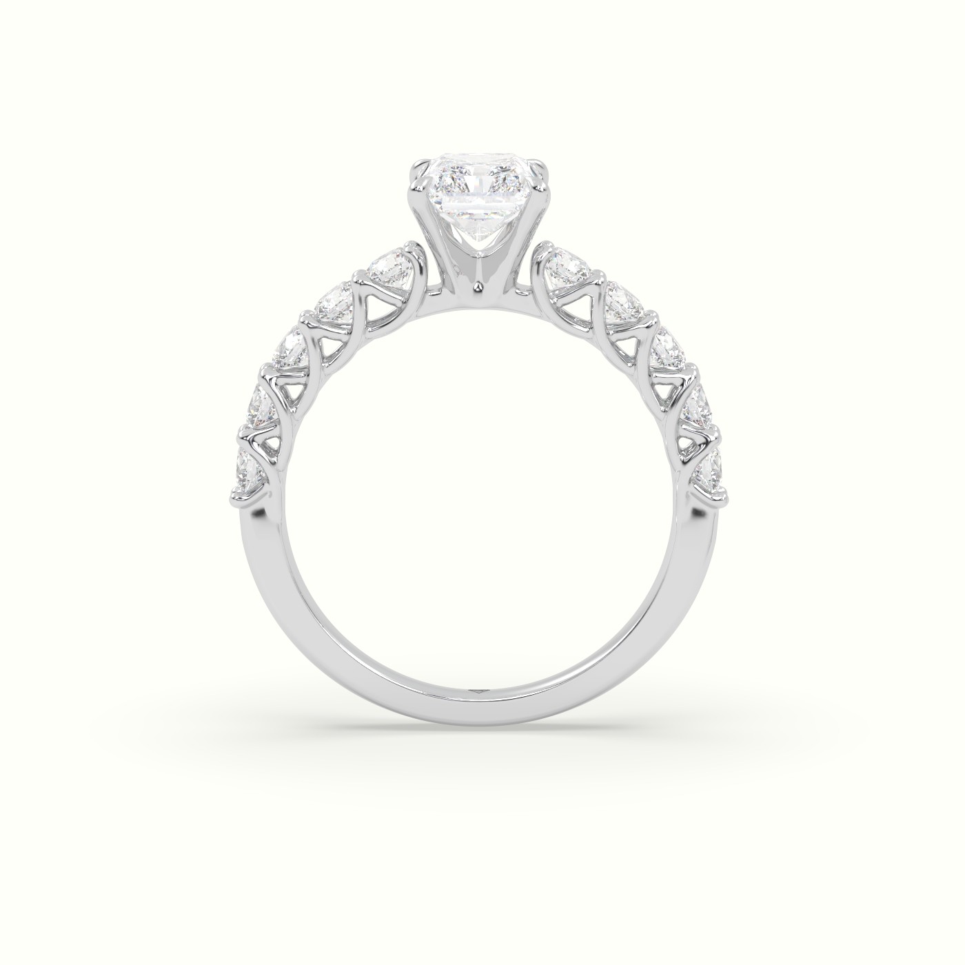 18K White Gold Radiant Cut Diamond Engagement Ring with Side Stones