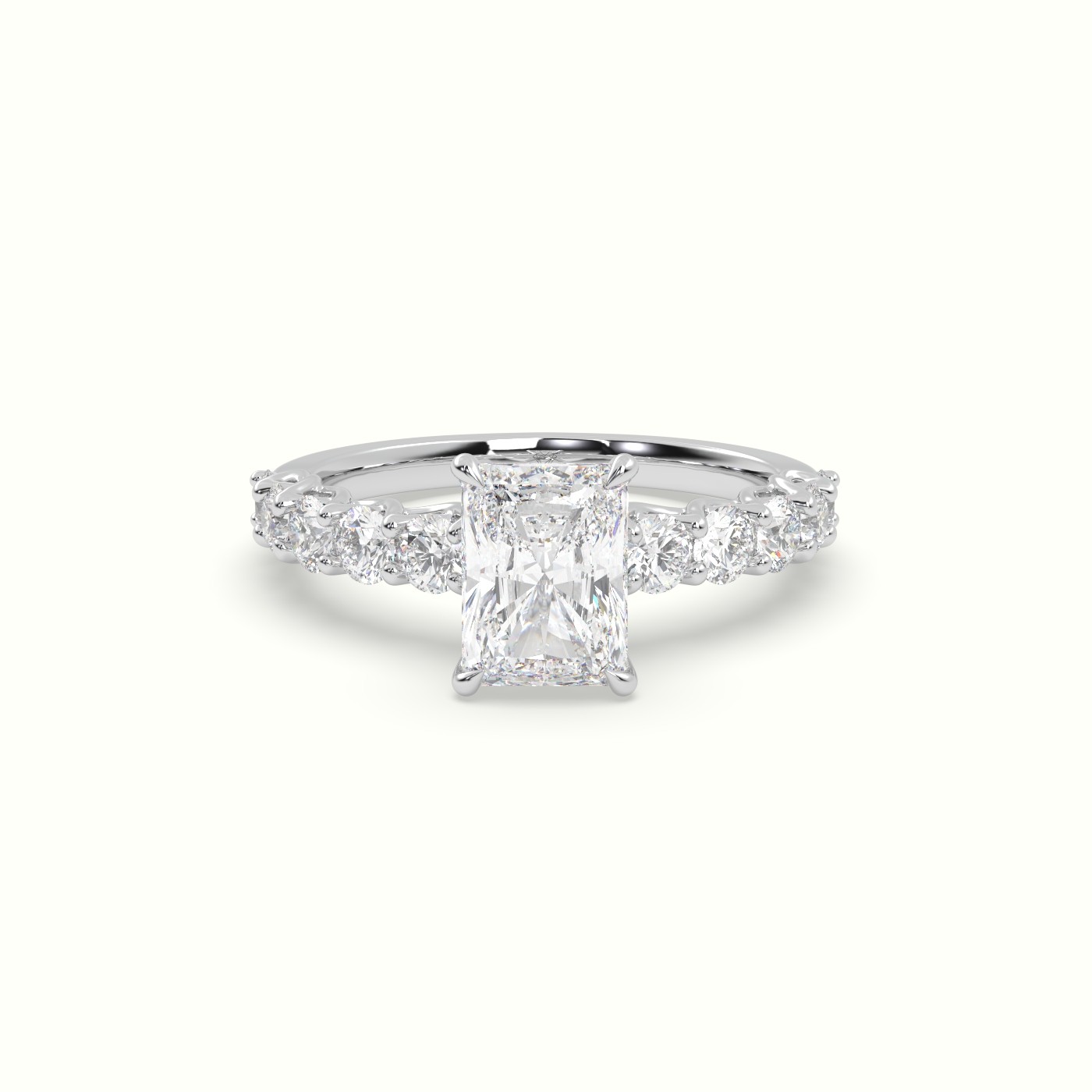 18K White Gold Radiant Cut Diamond Engagement Ring with Side Stones