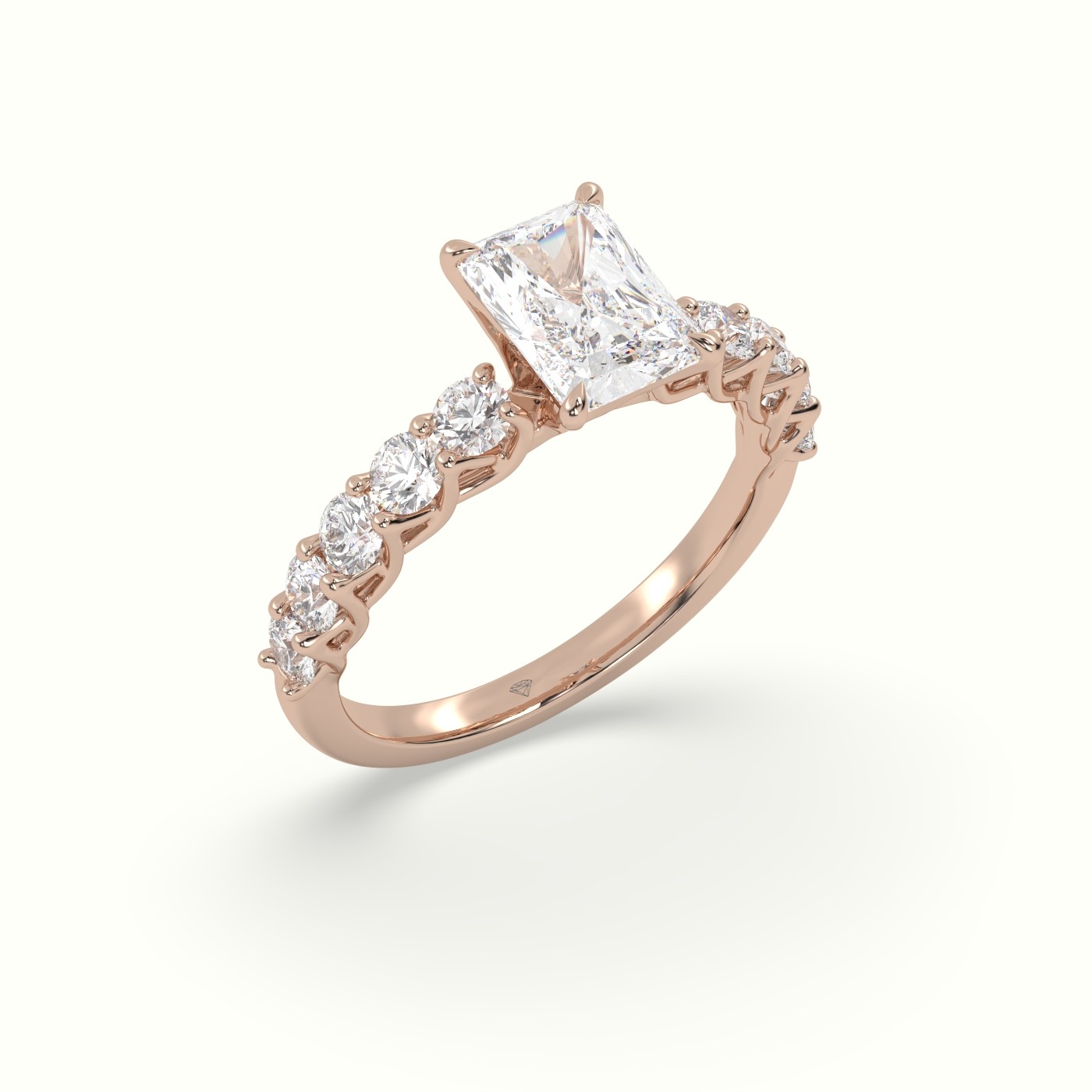 18K Rose Gold Radiant Cut Diamond Engagement Ring with Side Stones