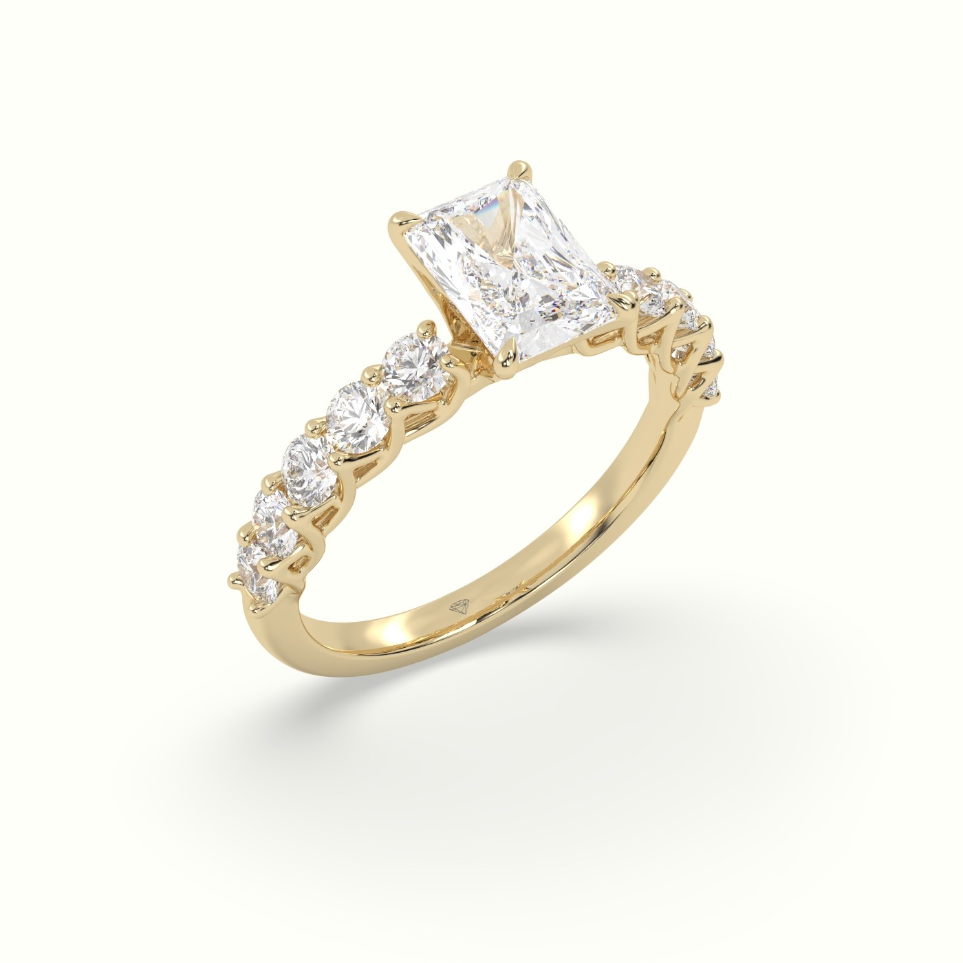 18K Yellow Gold Radiant Cut Diamond Engagement Ring with Side Stones