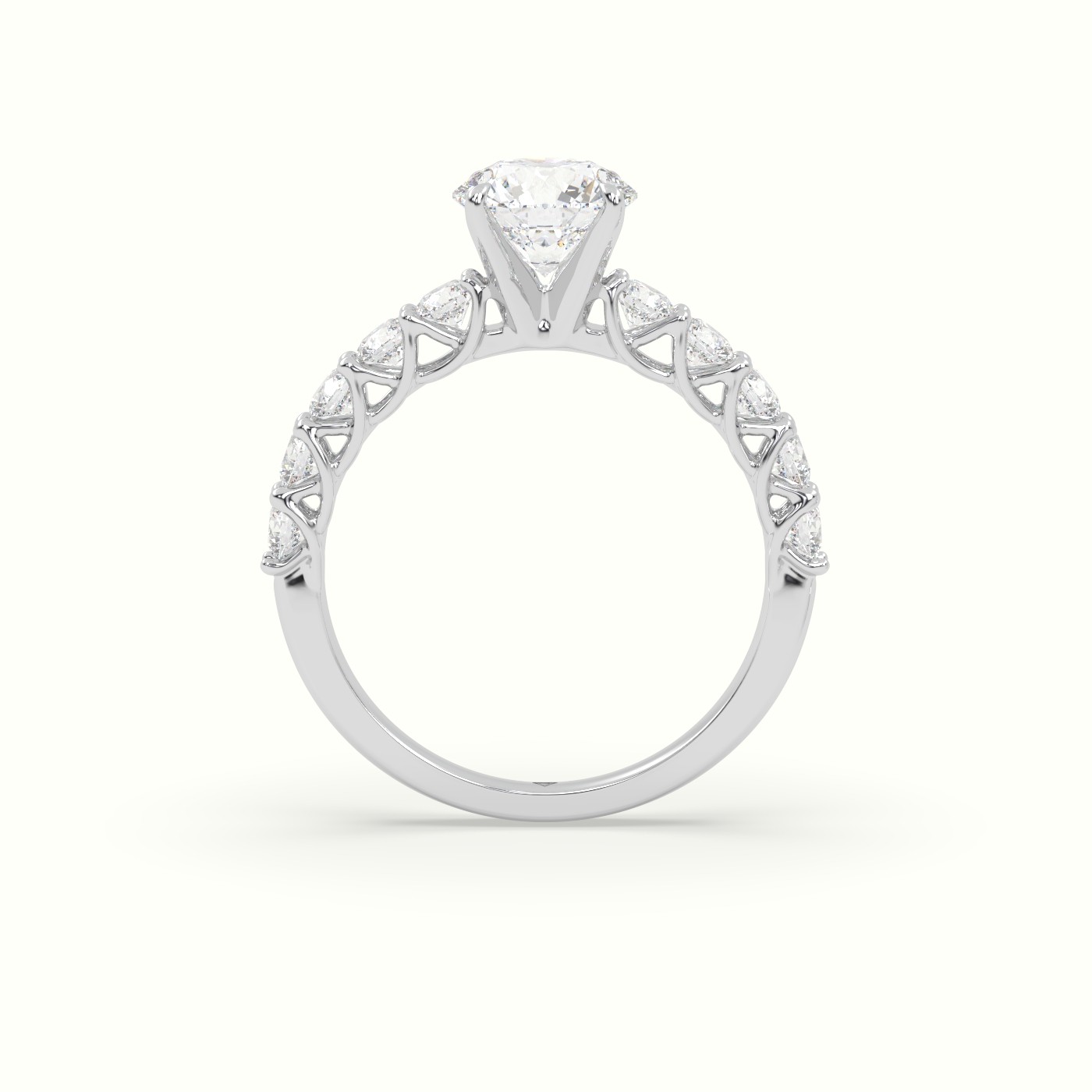 18K White Gold Round Cut Diamond Engagement Ring with Side Stones