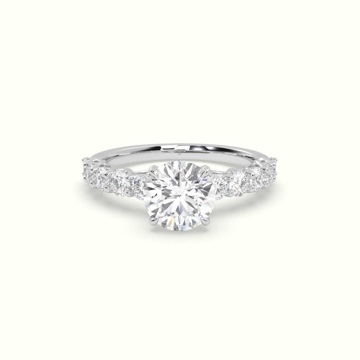 18K White Gold Round Cut Diamond Engagement Ring with Side Stones