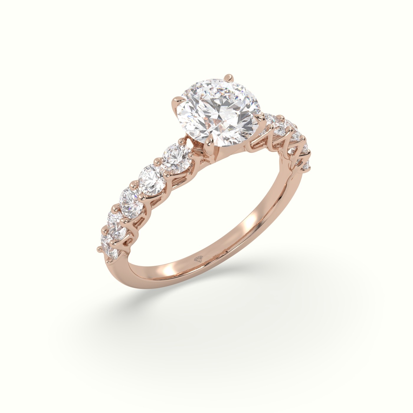 18K Rose Gold Round Cut Diamond Engagement Ring with Side Stones