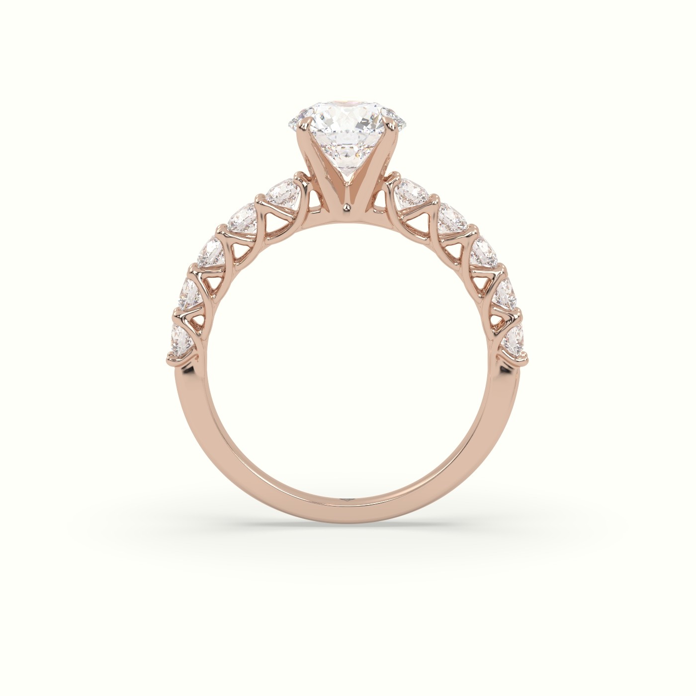 18K Rose Gold Round Cut Diamond Engagement Ring with Side Stones