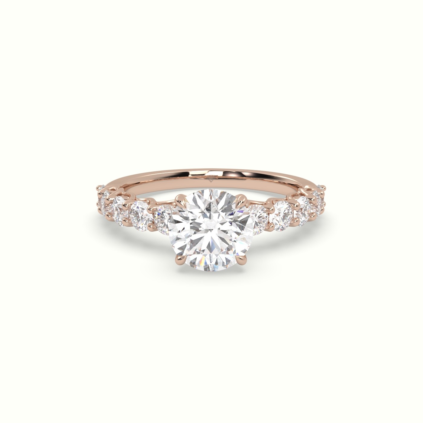18K Rose Gold Round Cut Diamond Engagement Ring with Side Stones
