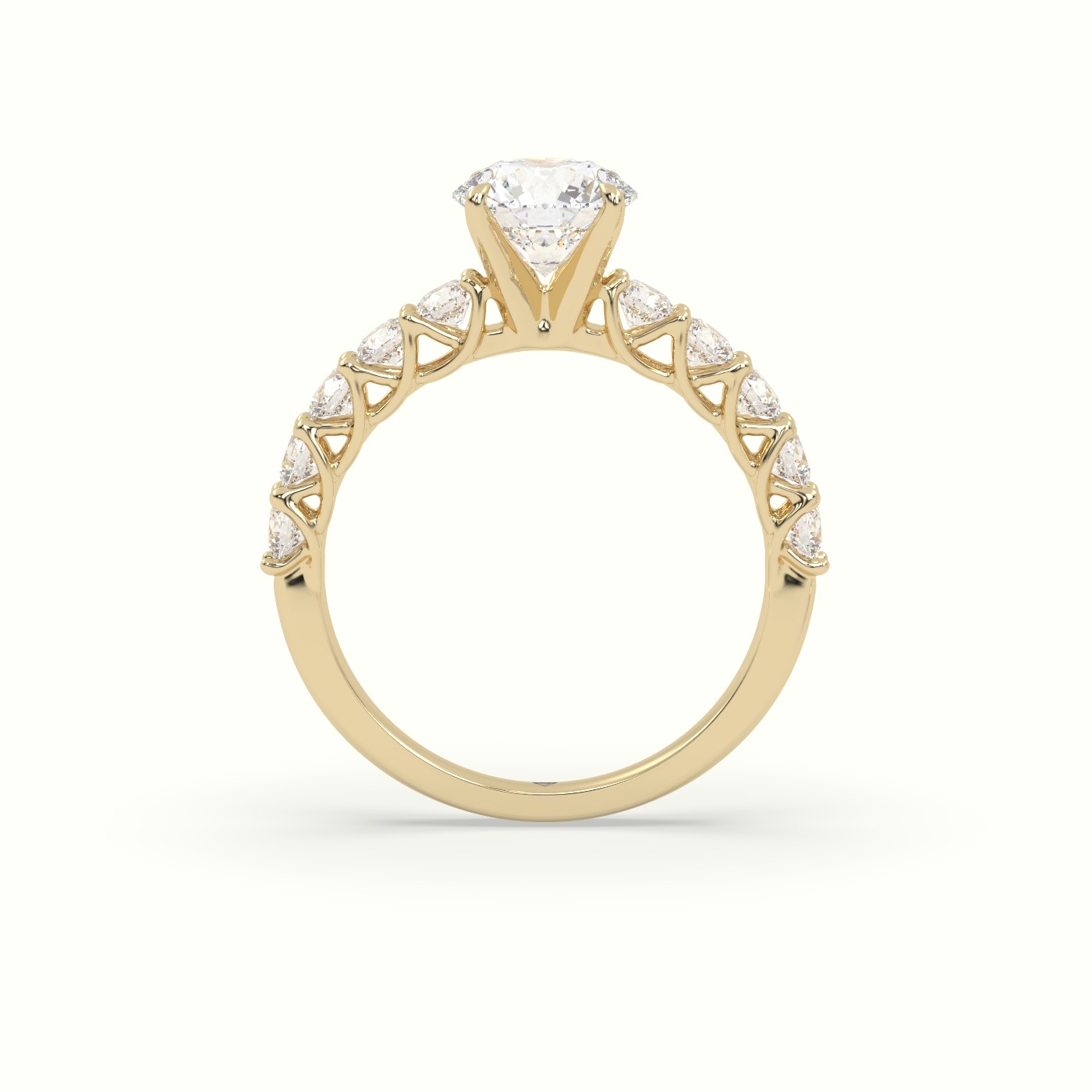 18K Yellow Gold Round Cut Diamond Engagement Ring with Side Stones