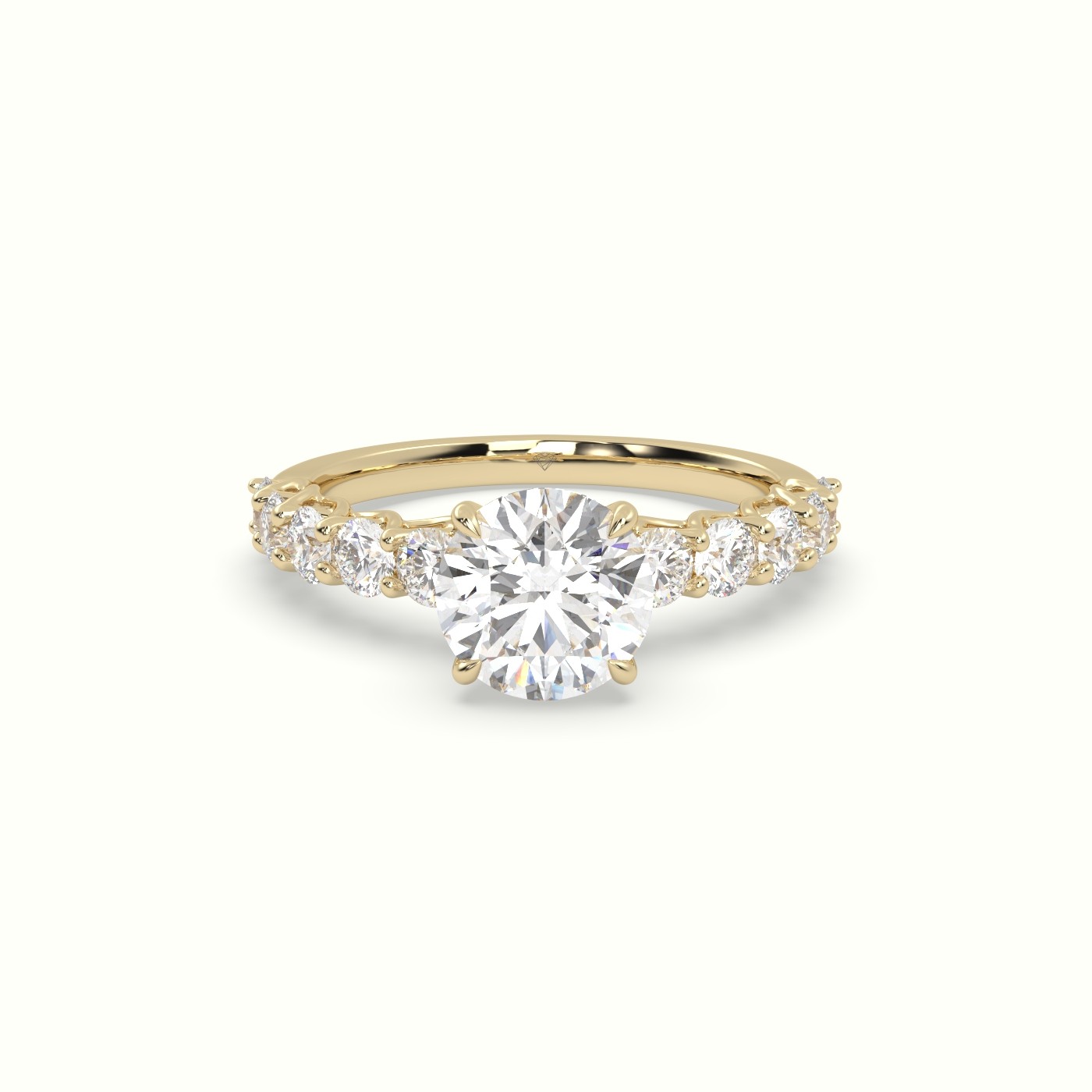 18K Yellow Gold Round Cut Diamond Engagement Ring with Side Stones