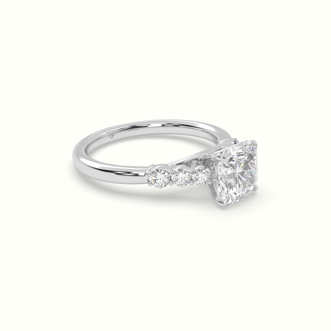 18K White Gold Asscher Cut Diamond Engagement Ring with Side Stones