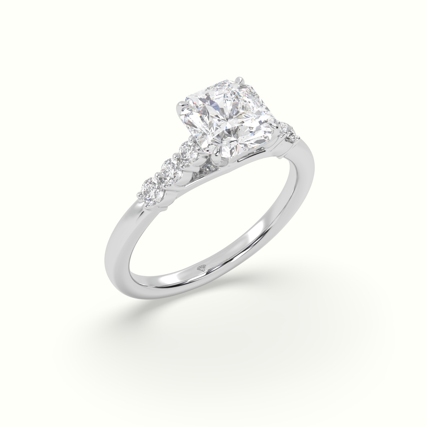 18K White Gold Asscher Cut Diamond Engagement Ring with Side Stones