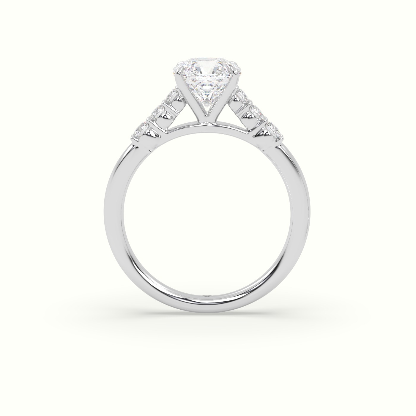 18K White Gold Asscher Cut Diamond Engagement Ring with Side Stones