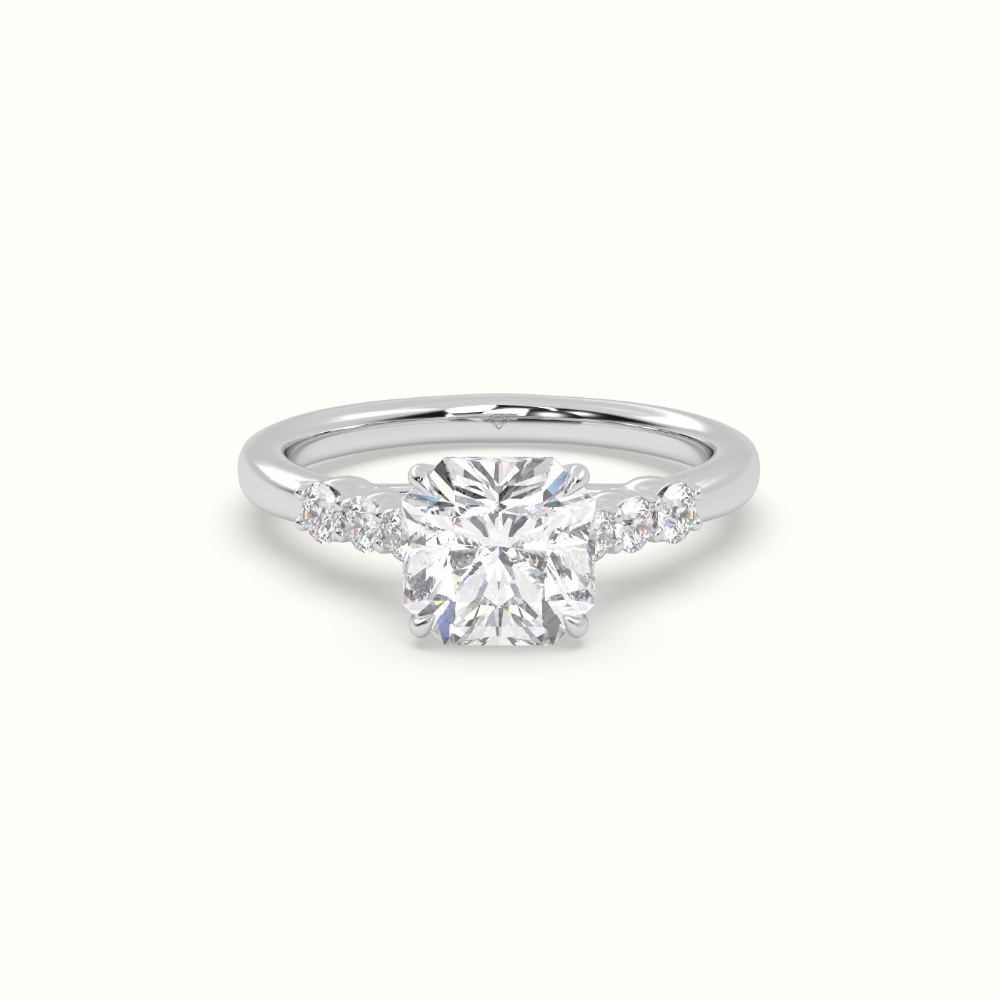 18K White Gold Asscher Cut Diamond Engagement Ring with Side Stones