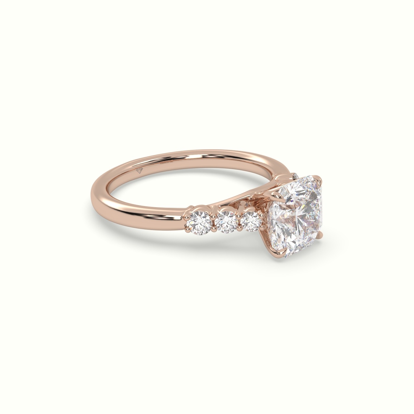 18K Rose Gold Asscher Cut Diamond Engagement Ring with Side Stones