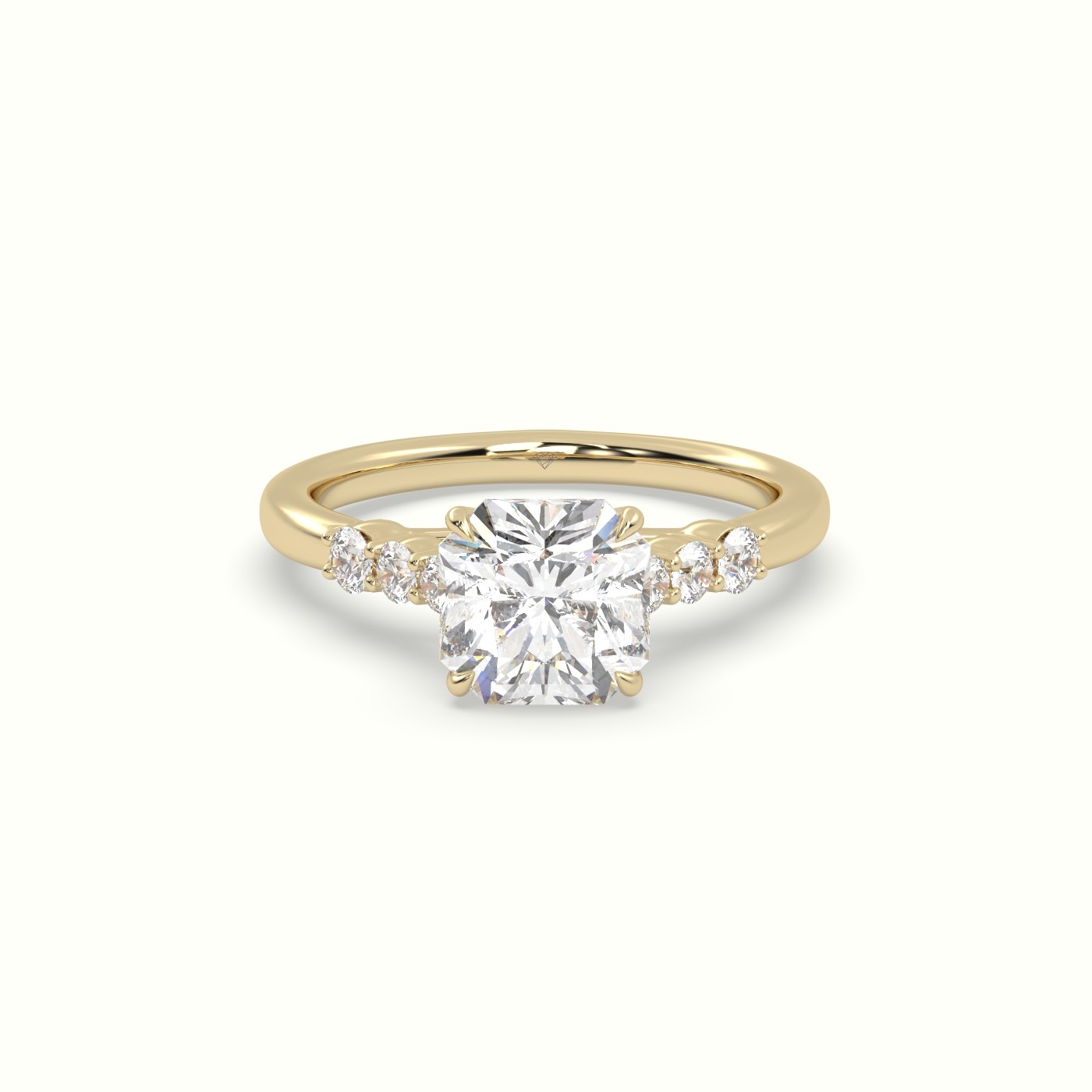18K Yellow Gold Asscher Cut Diamond Engagement Ring with Side Stones