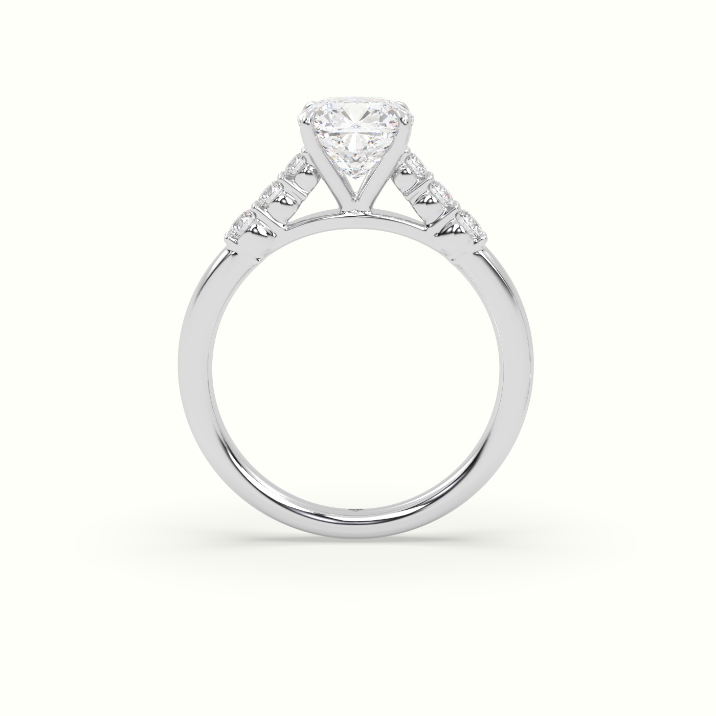 18K White Gold Cushion Cut Diamond Engagement Ring with Side Stones