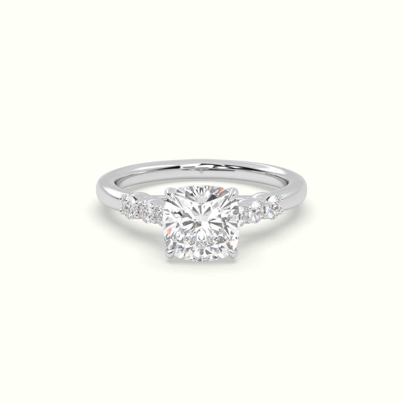 18K White Gold Cushion Cut Diamond Engagement Ring with Side Stones
