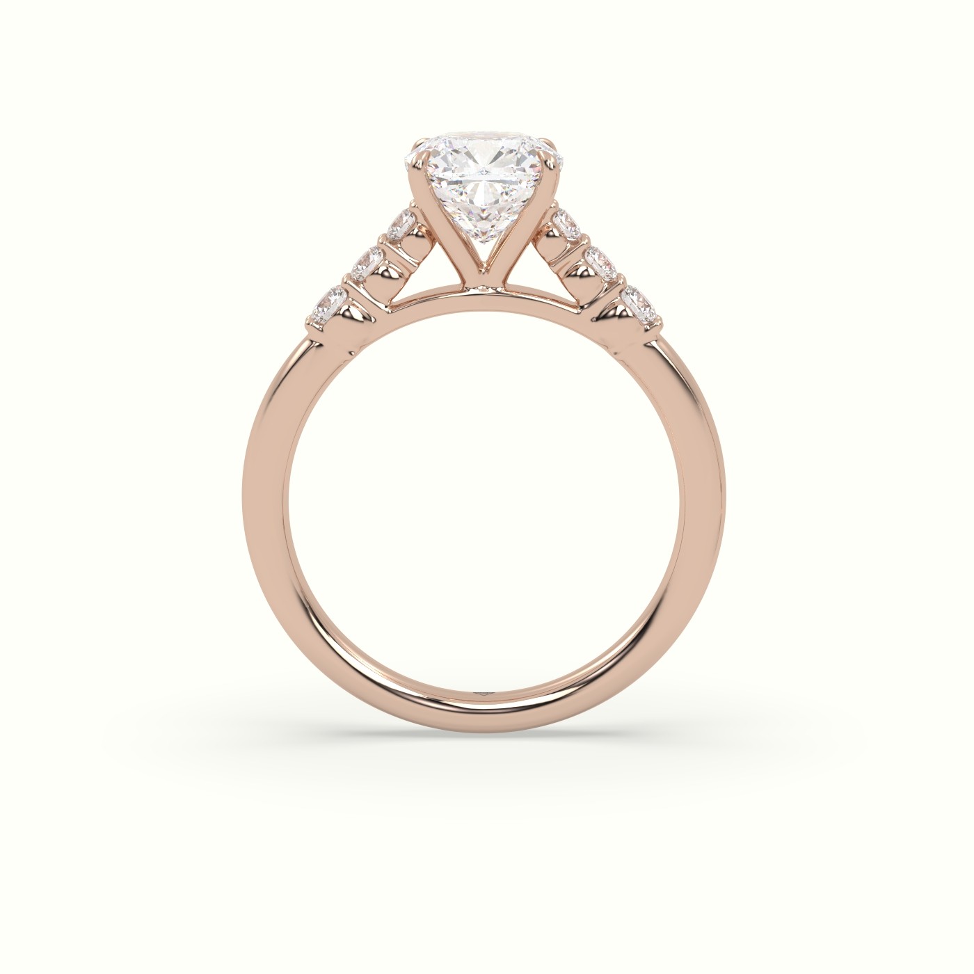 18K Rose Gold Cushion Cut Diamond Engagement Ring with Side Stones