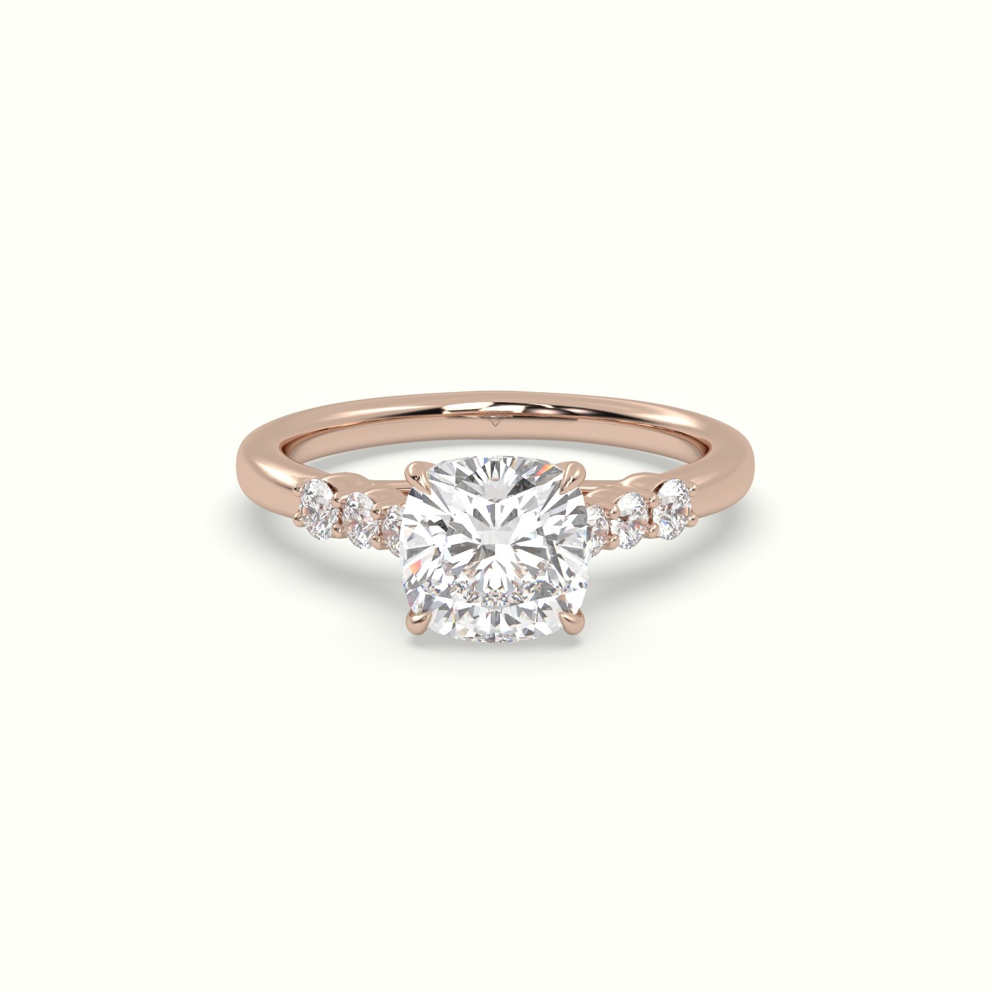 18K Rose Gold Cushion Cut Diamond Engagement Ring with Side Stones