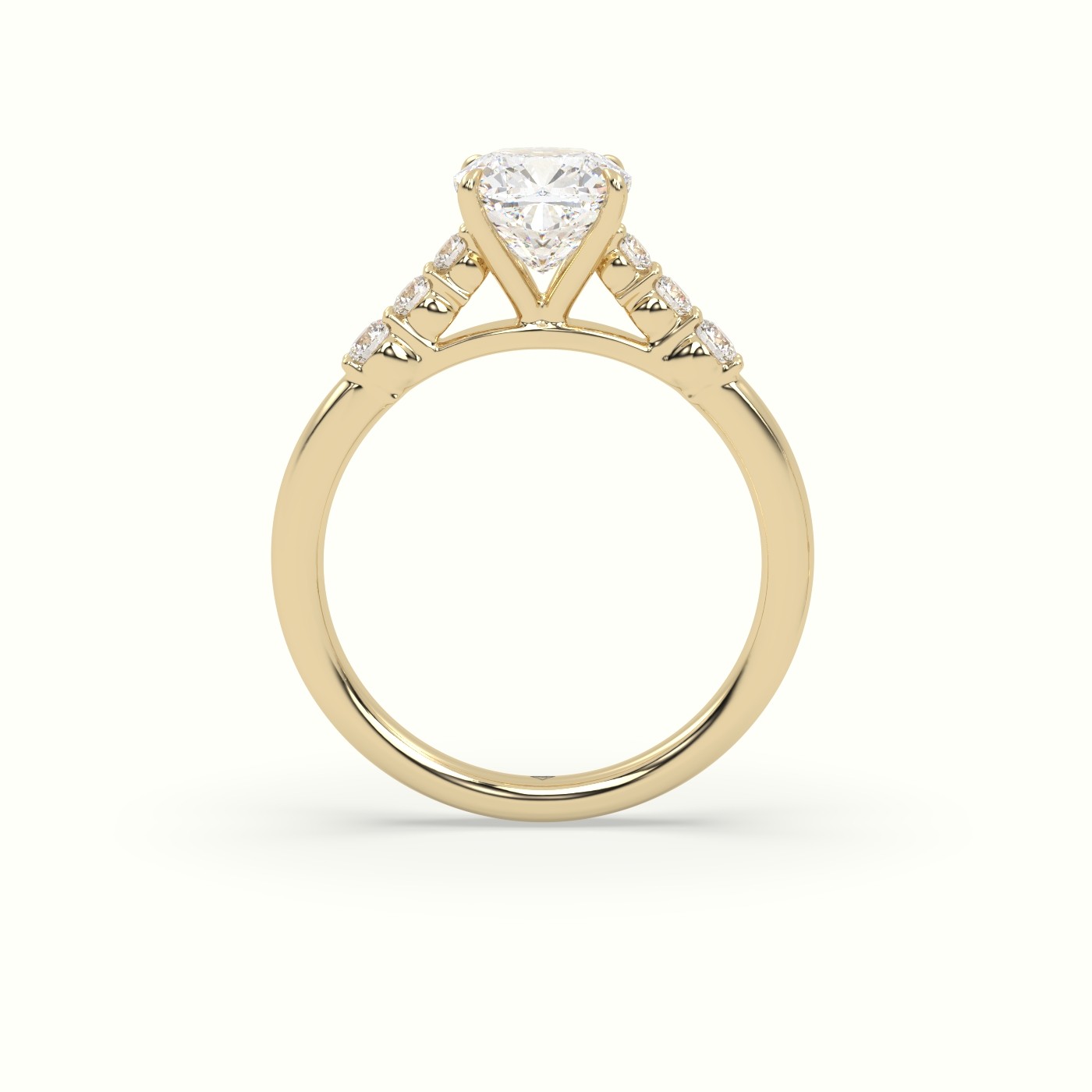 18K Yellow Gold Cushion Cut Diamond Engagement Ring with Side Stones
