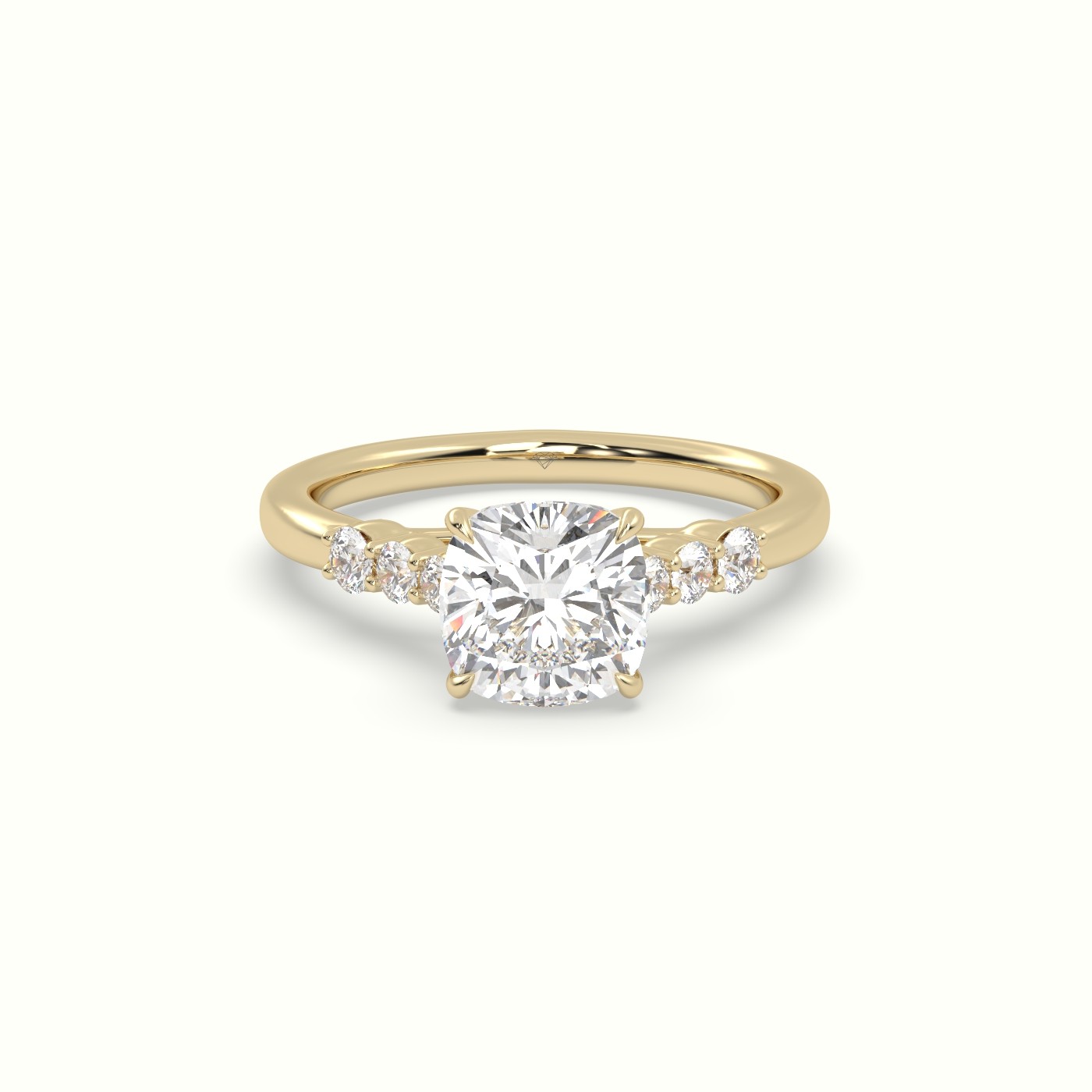 18K Yellow Gold Cushion Cut Diamond Engagement Ring with Side Stones