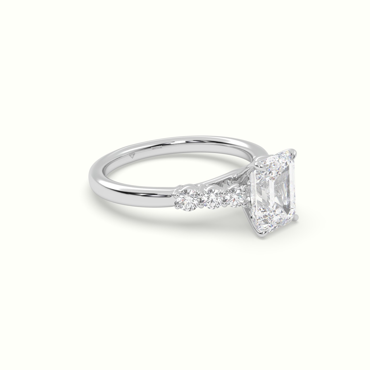 18K White Gold Emerald Cut Diamond Engagement Ring with Side Stones