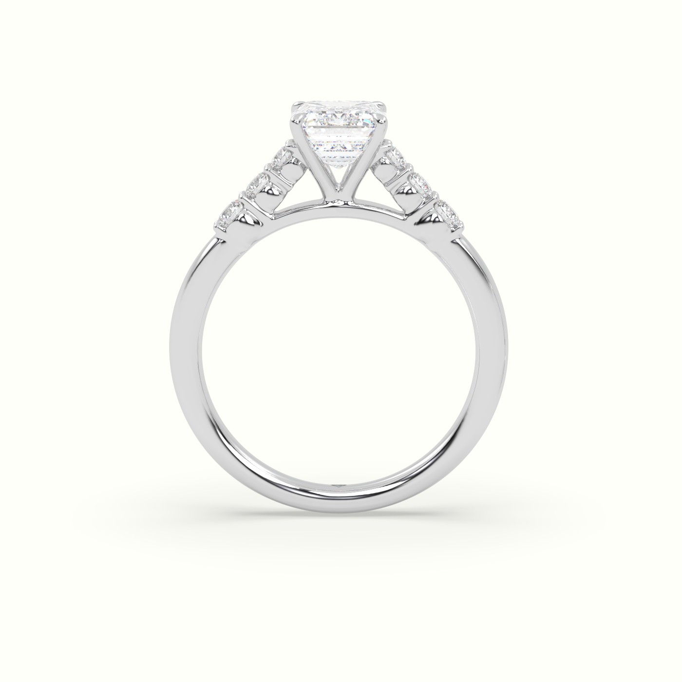 18K White Gold Emerald Cut Diamond Engagement Ring with Side Stones