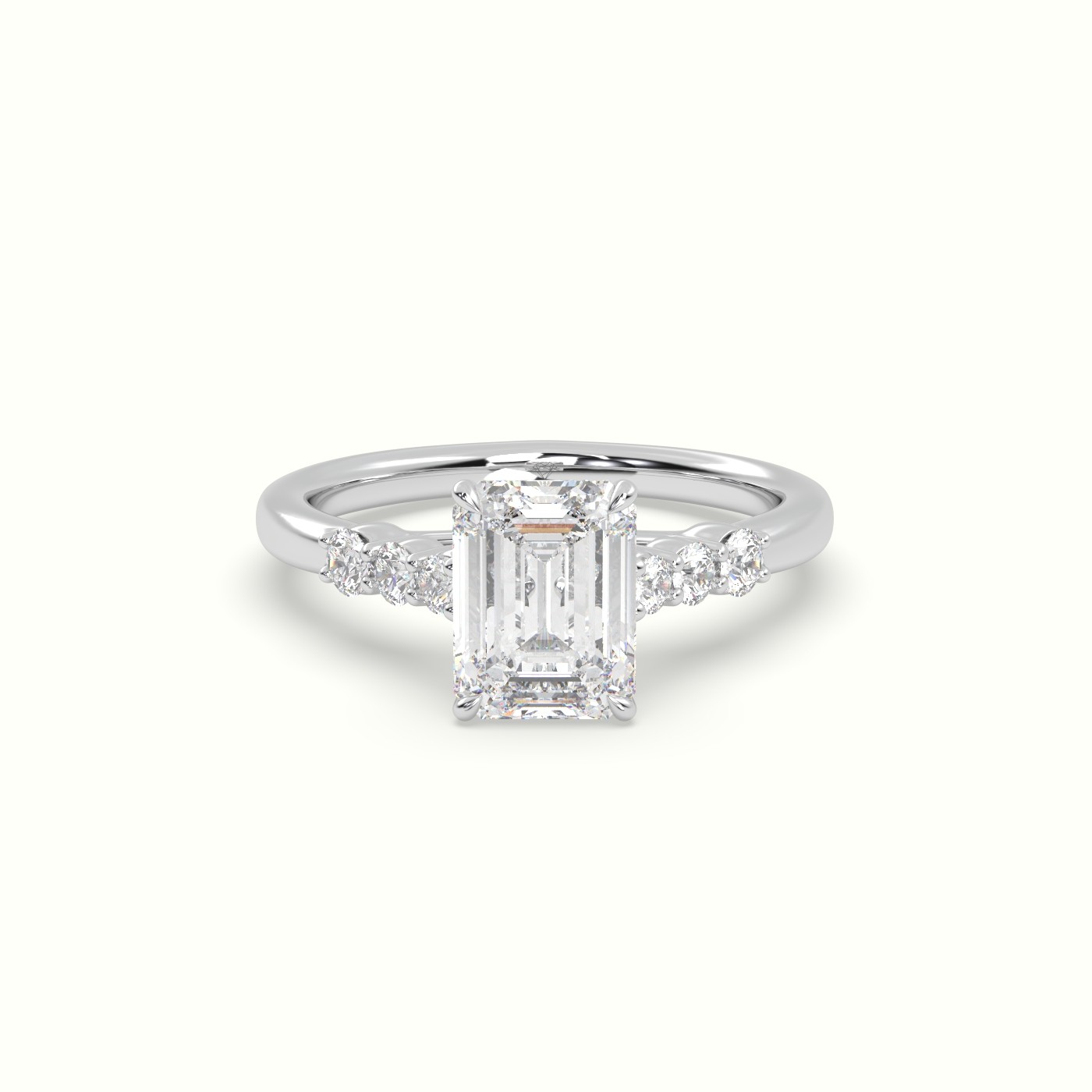 18K White Gold Emerald Cut Diamond Engagement Ring with Side Stones