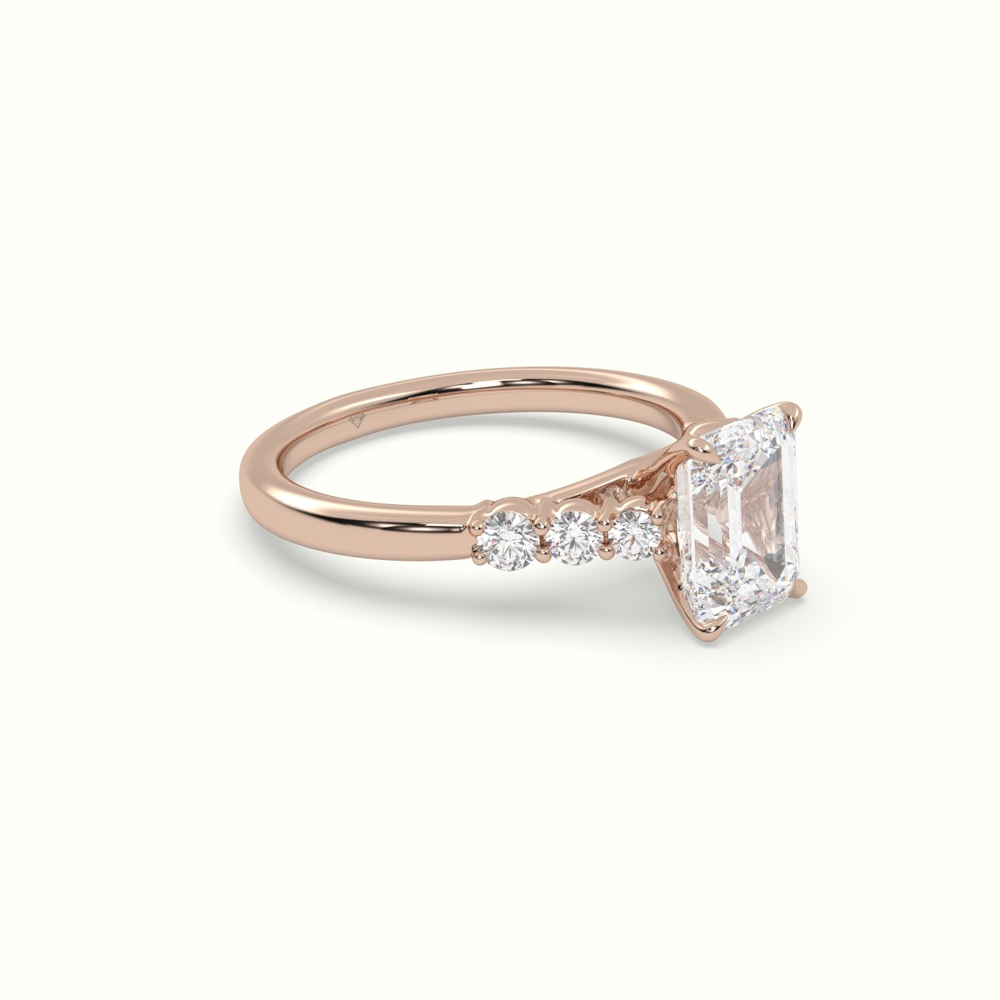 18K Rose Gold Emerald Cut Diamond Engagement Ring with Side Stones