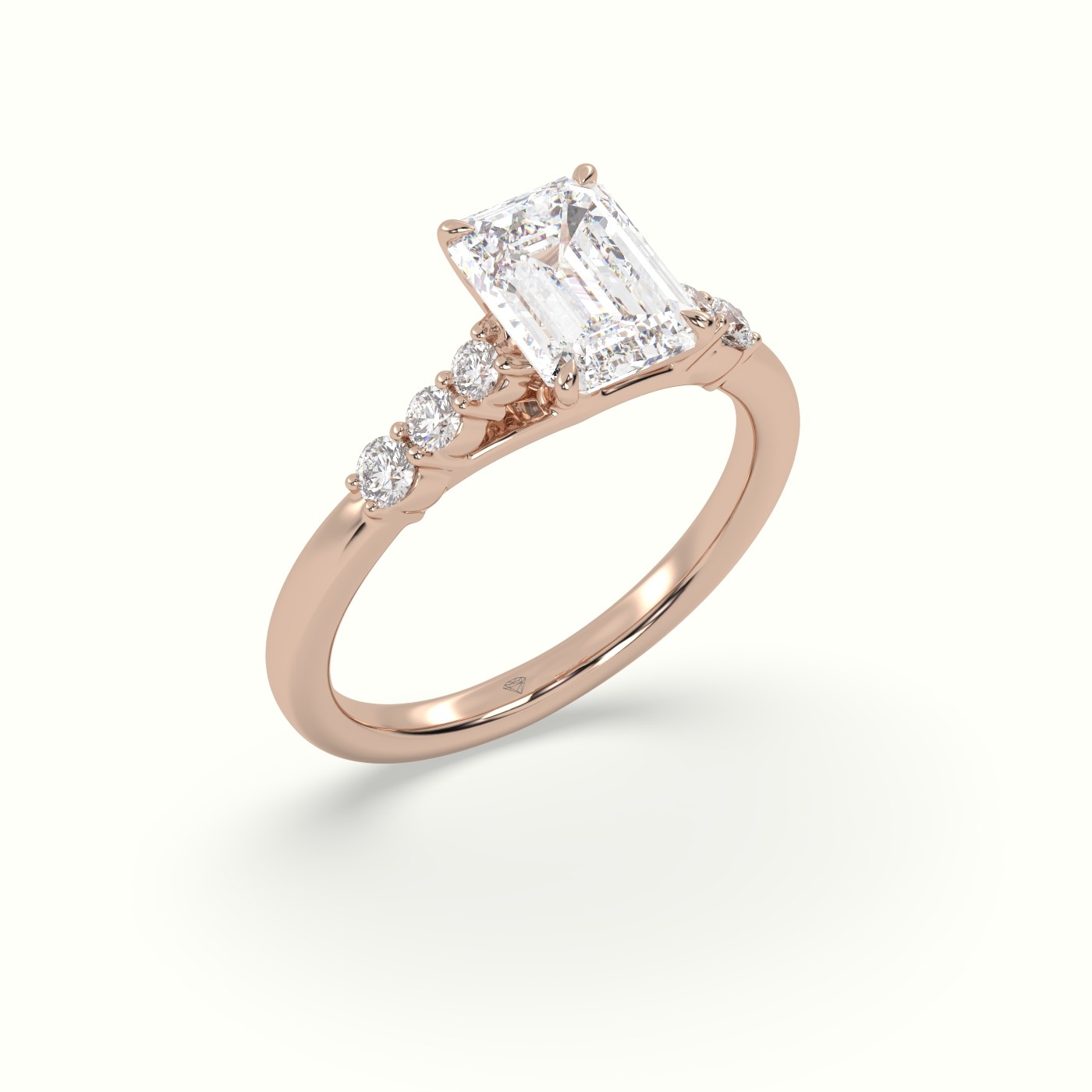 18K Rose Gold Emerald Cut Diamond Engagement Ring with Side Stones