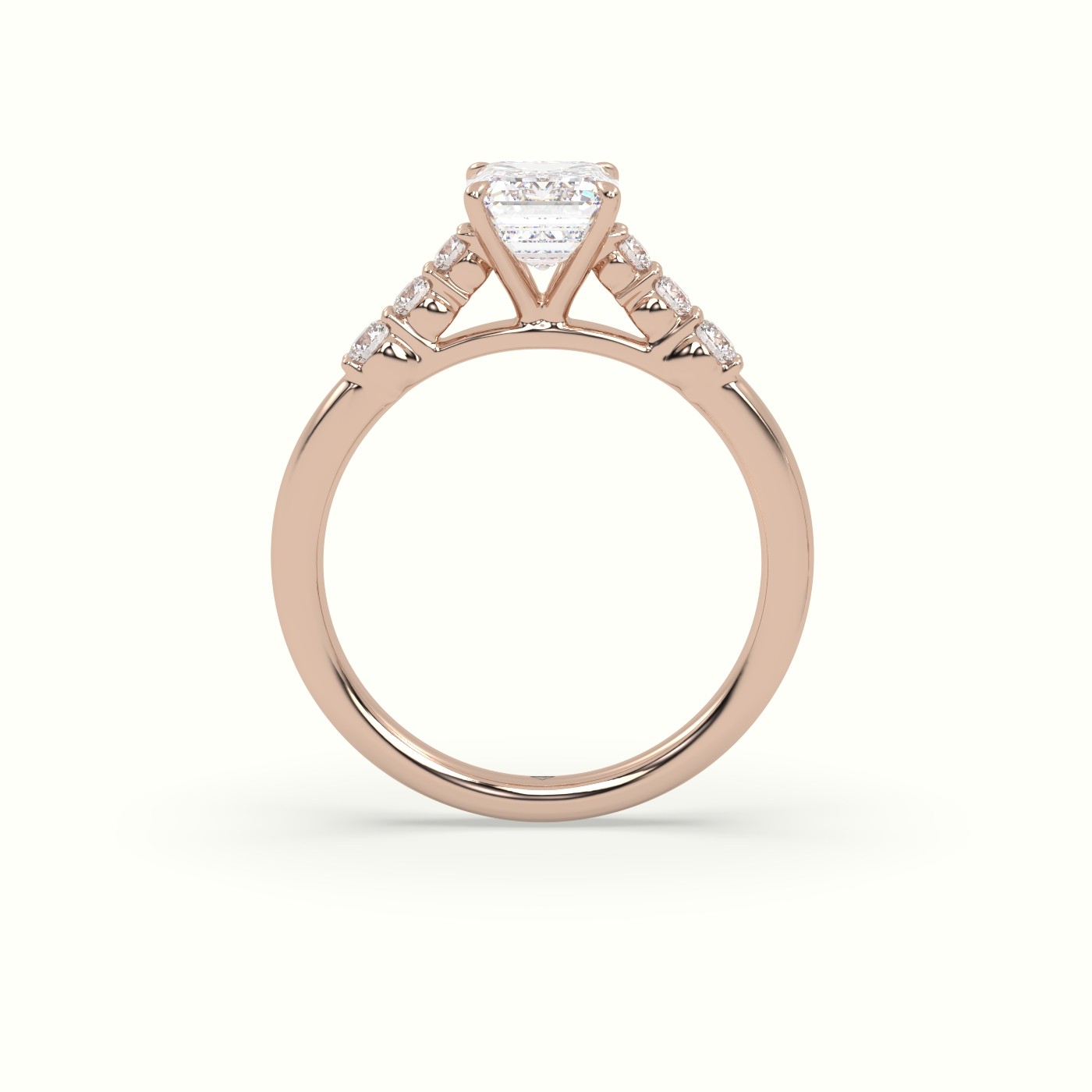 18K Rose Gold Emerald Cut Diamond Engagement Ring with Side Stones