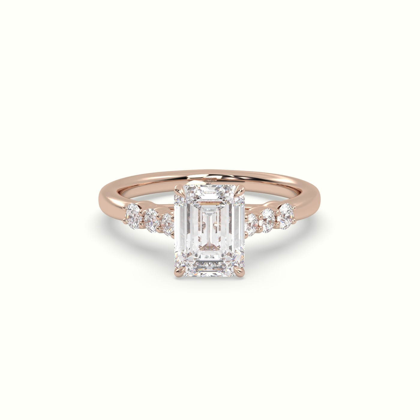 18K Rose Gold Emerald Cut Diamond Engagement Ring with Side Stones