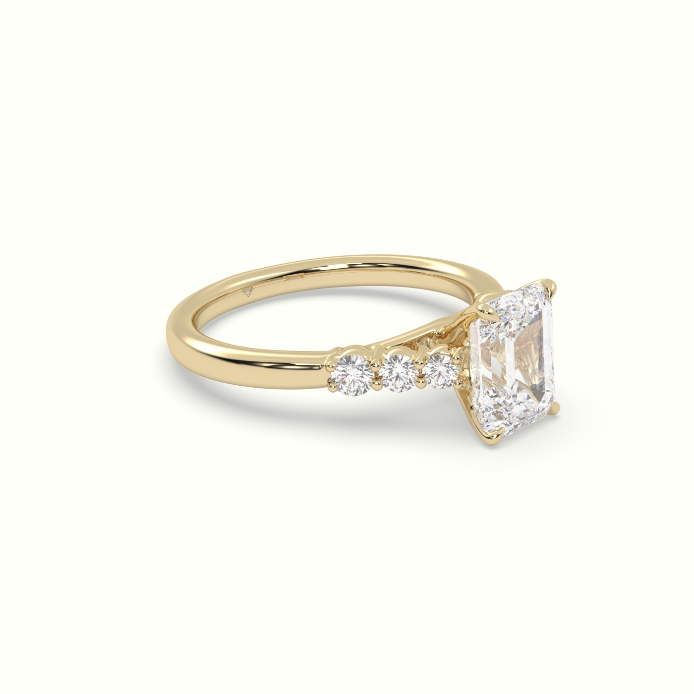 18K Yellow Gold Emerald Cut Diamond Engagement Ring with Side Stones