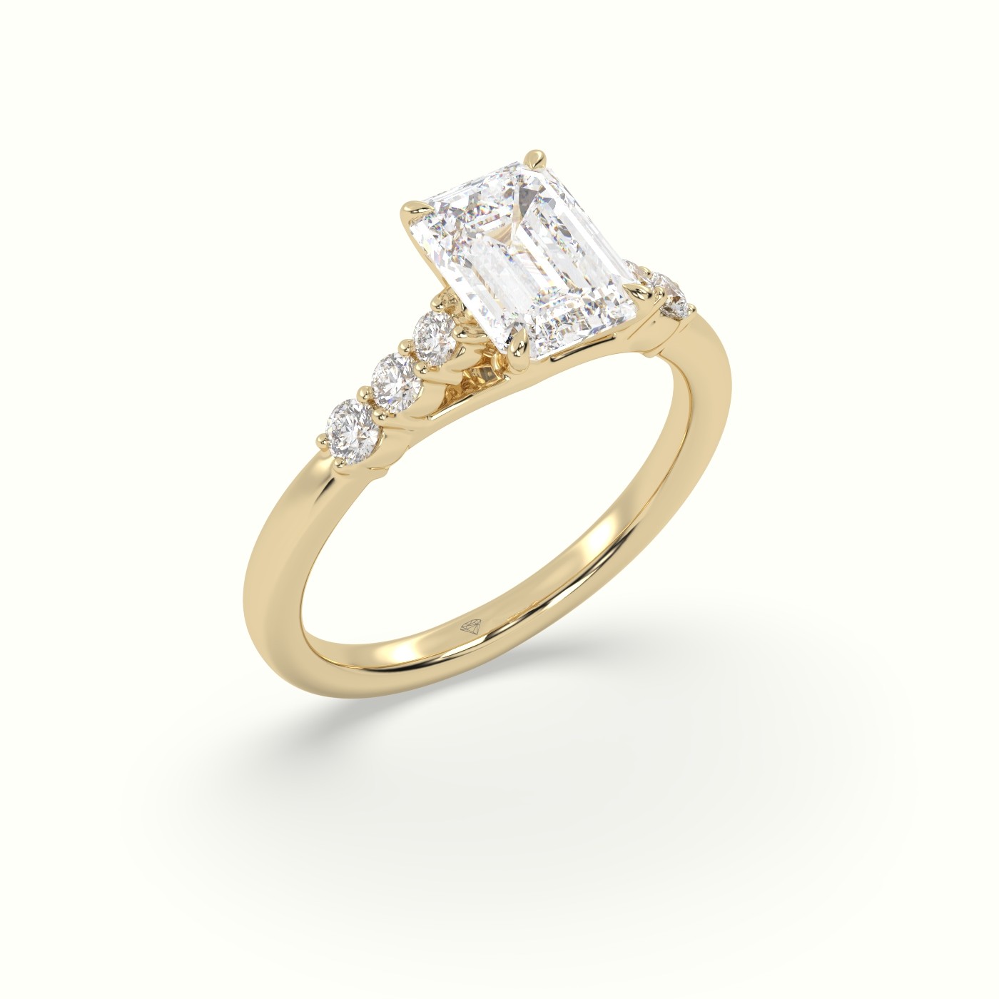 18K Yellow Gold Emerald Cut Diamond Engagement Ring with Side Stones
