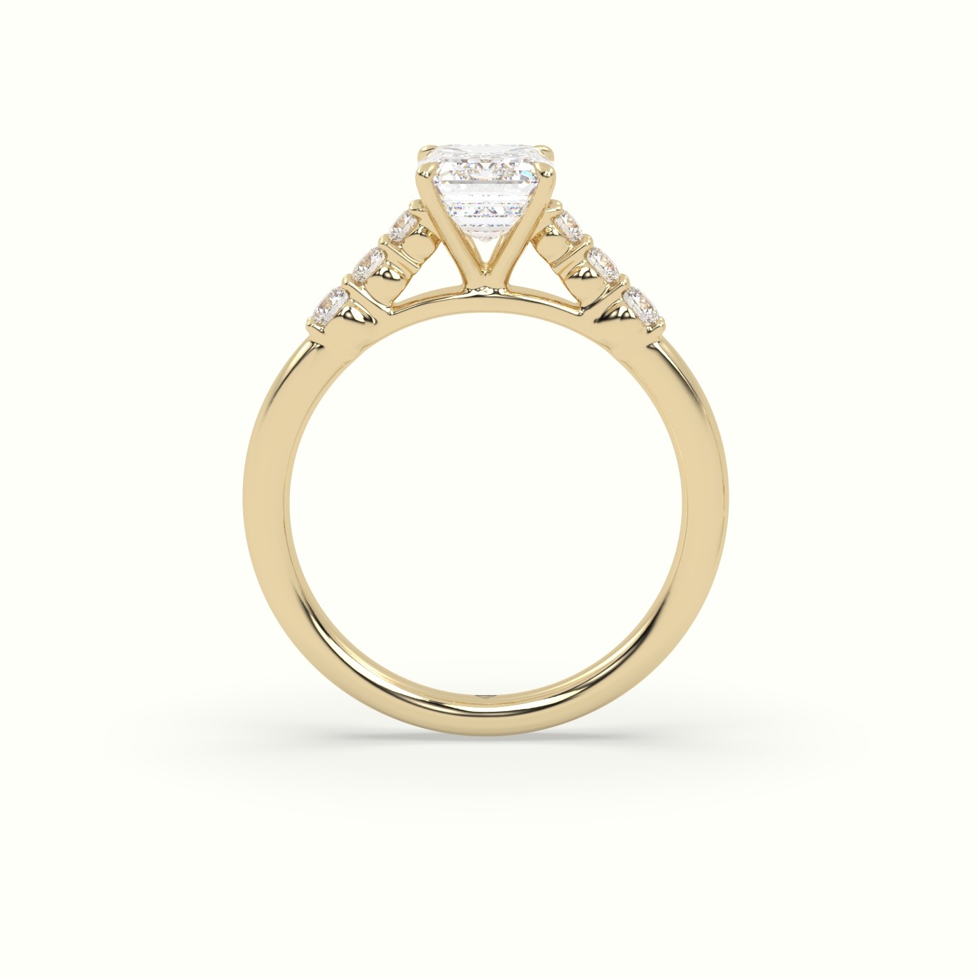 18K Yellow Gold Emerald Cut Diamond Engagement Ring with Side Stones