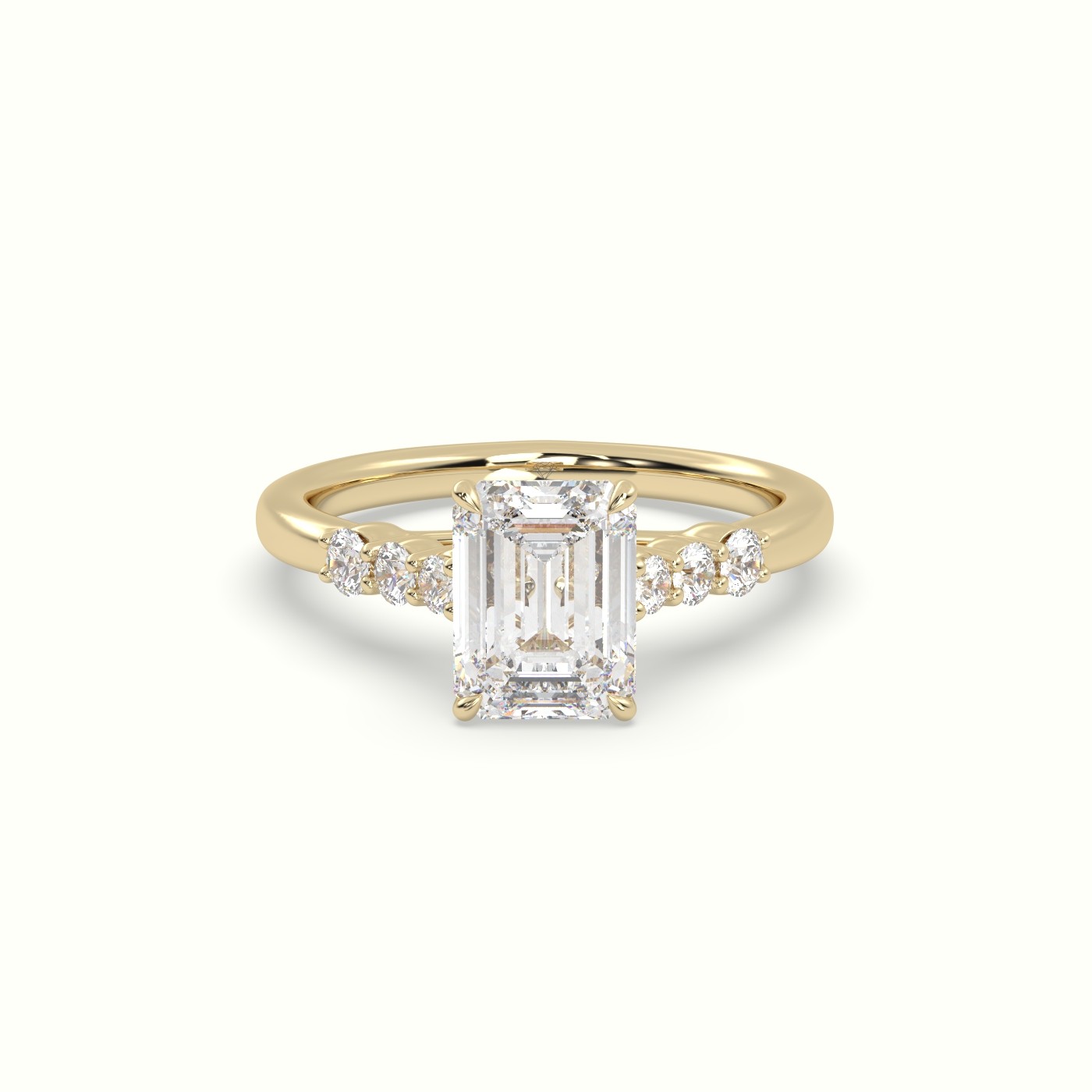 18K Yellow Gold Emerald Cut Diamond Engagement Ring with Side Stones