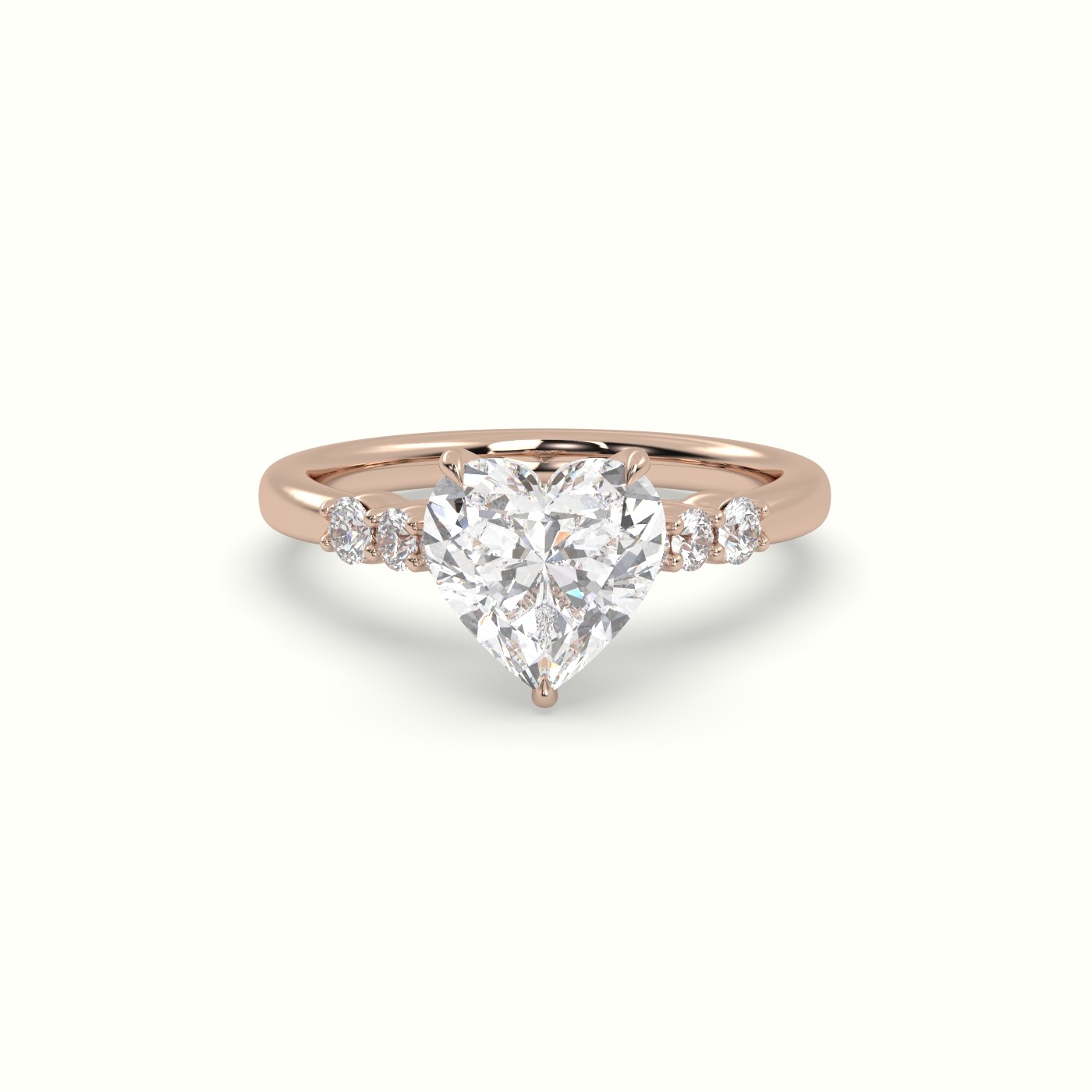 18K Rose Gold Heart Cut Diamond Engagement Ring with Side Stones