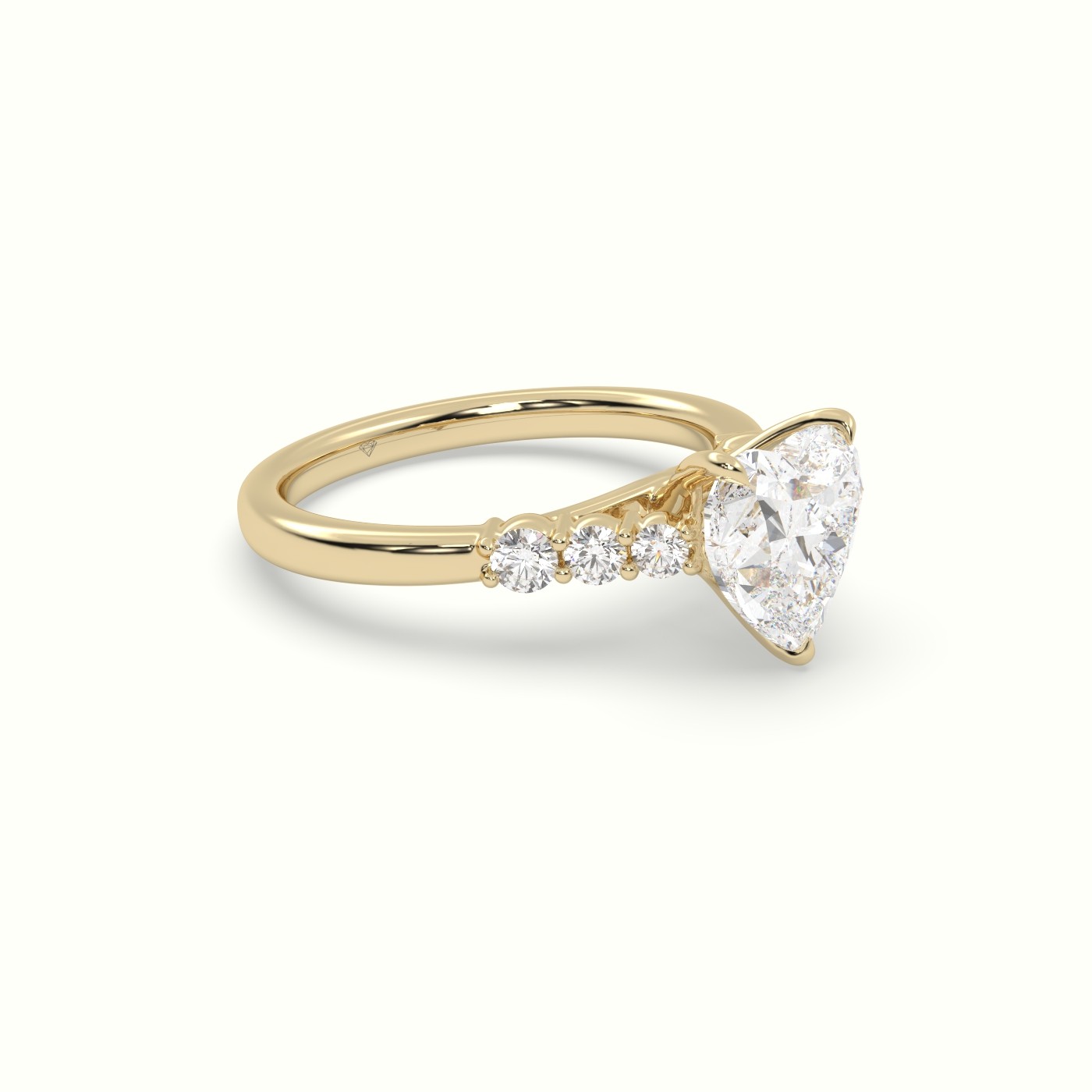 18K Yellow Gold Heart Cut Diamond Engagement Ring with Side Stones