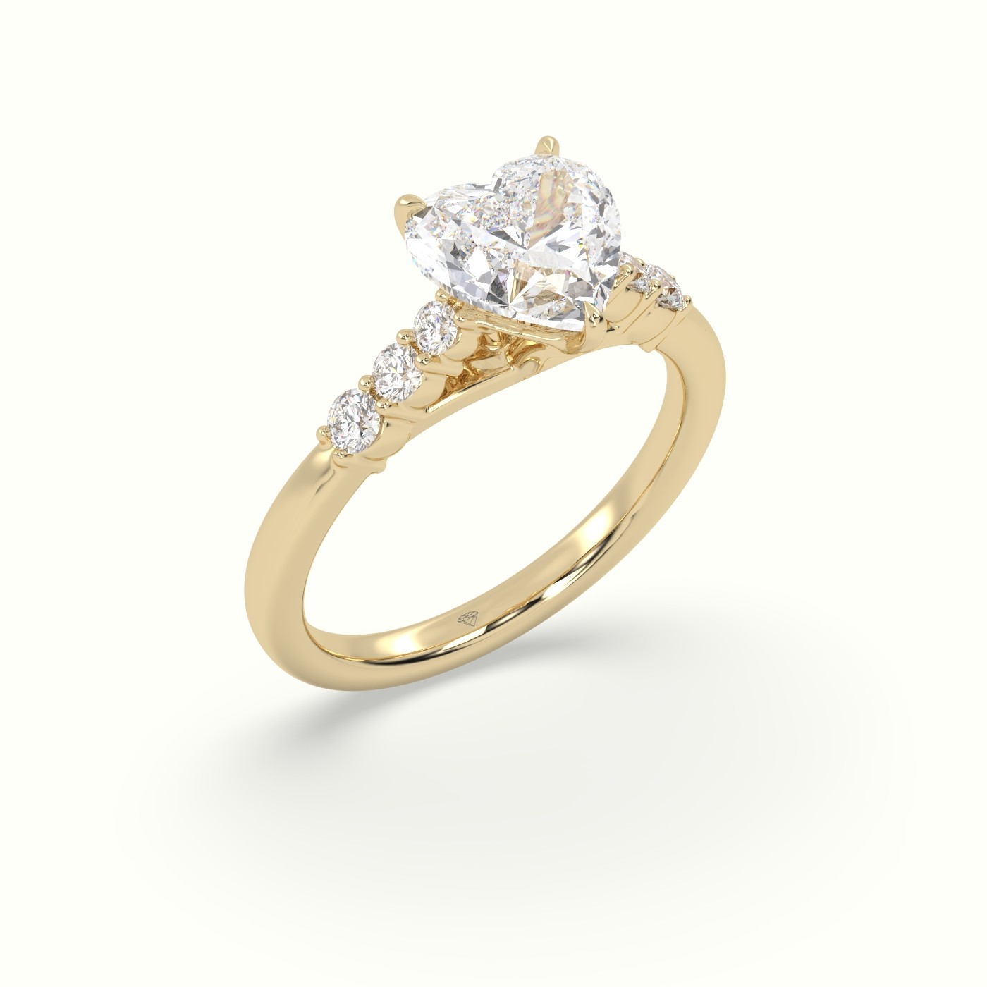 18K Yellow Gold Heart Cut Diamond Engagement Ring with Side Stones