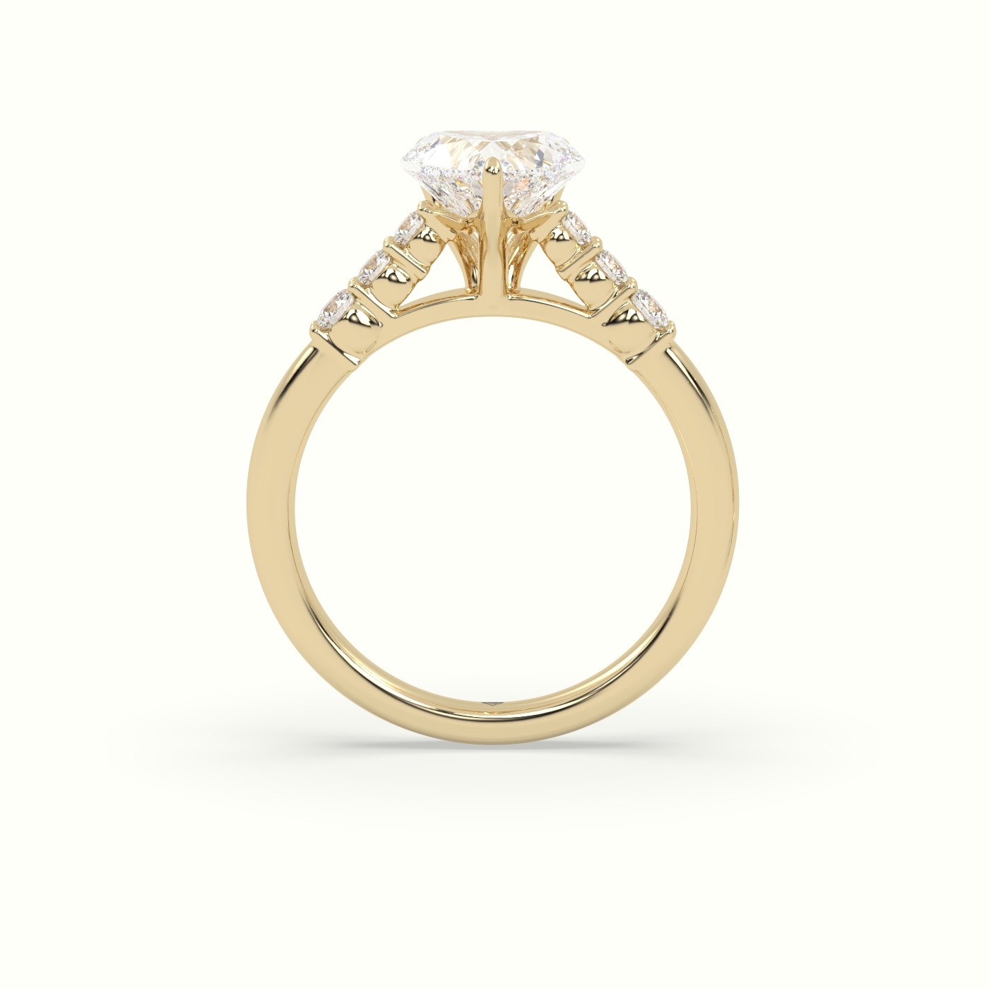 18K Yellow Gold Heart Cut Diamond Engagement Ring with Side Stones