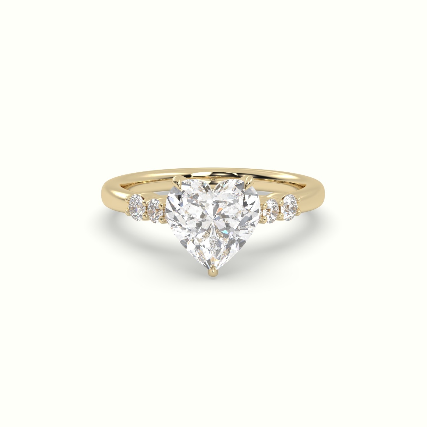 18K Yellow Gold Heart Cut Diamond Engagement Ring with Side Stones