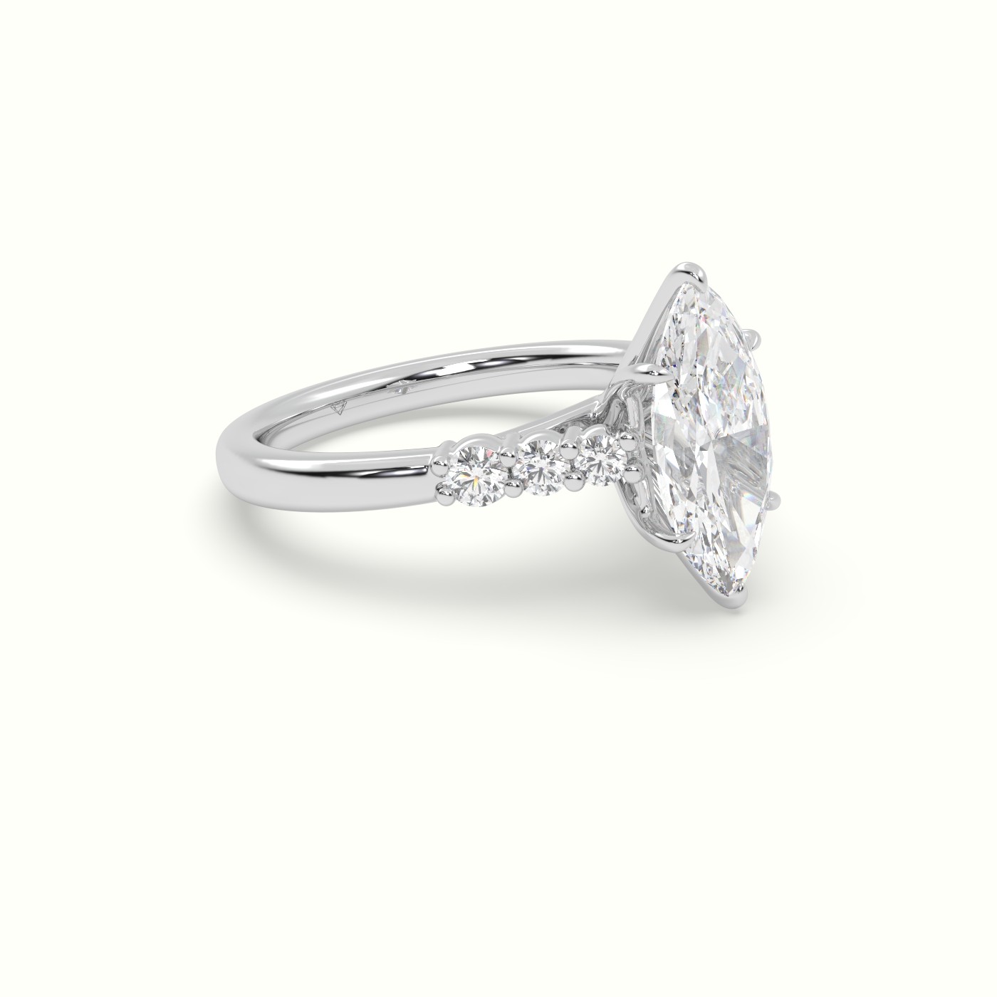 18K White Gold Marquise Cut Diamond Engagement Ring with Side Stones