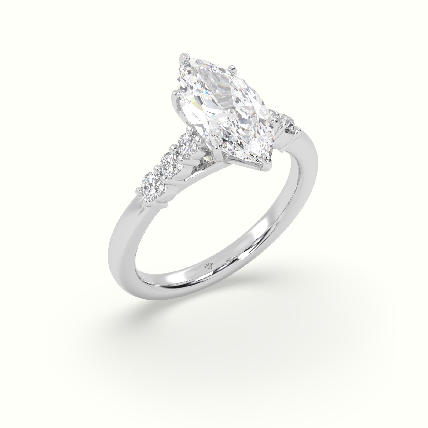 18K White Gold Marquise Cut Diamond Engagement Ring with Side Stones