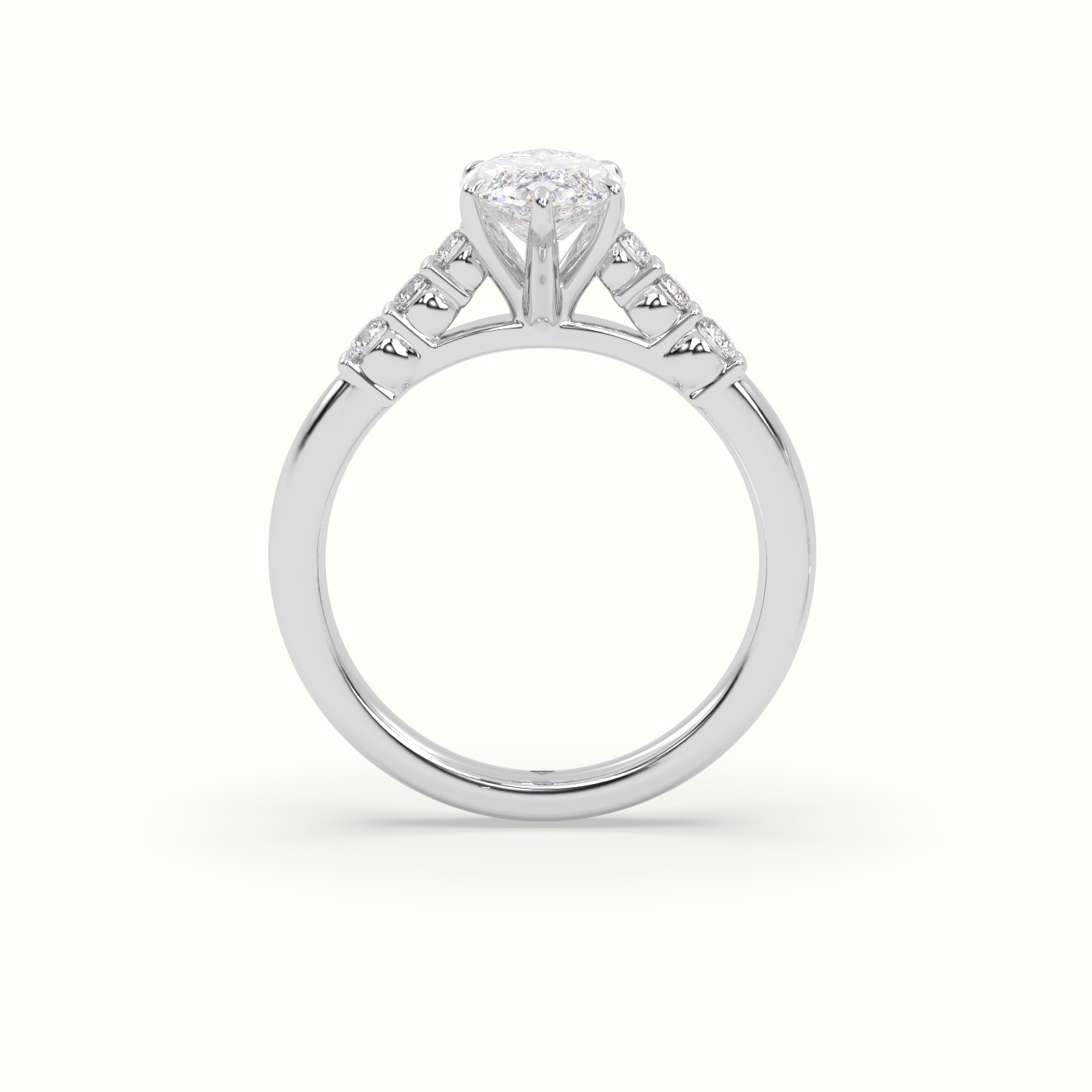 18K White Gold Marquise Cut Diamond Engagement Ring with Side Stones
