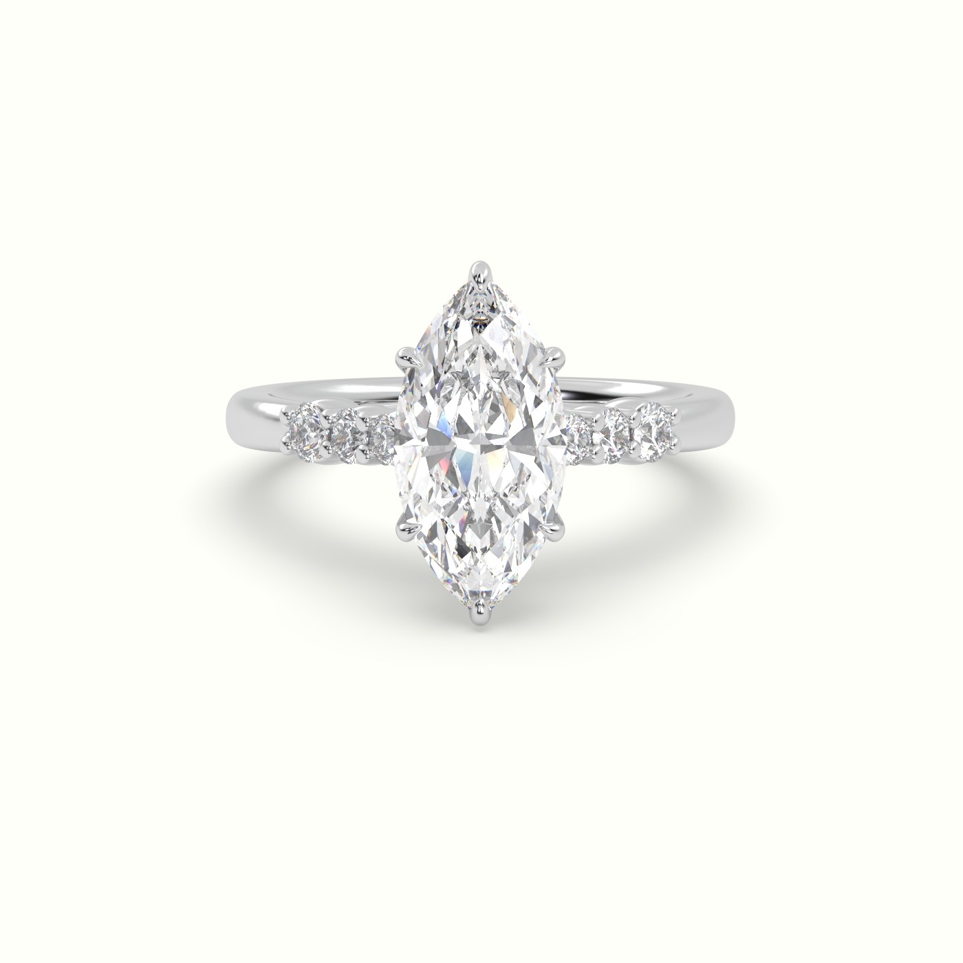 18K White Gold Marquise Cut Diamond Engagement Ring with Side Stones
