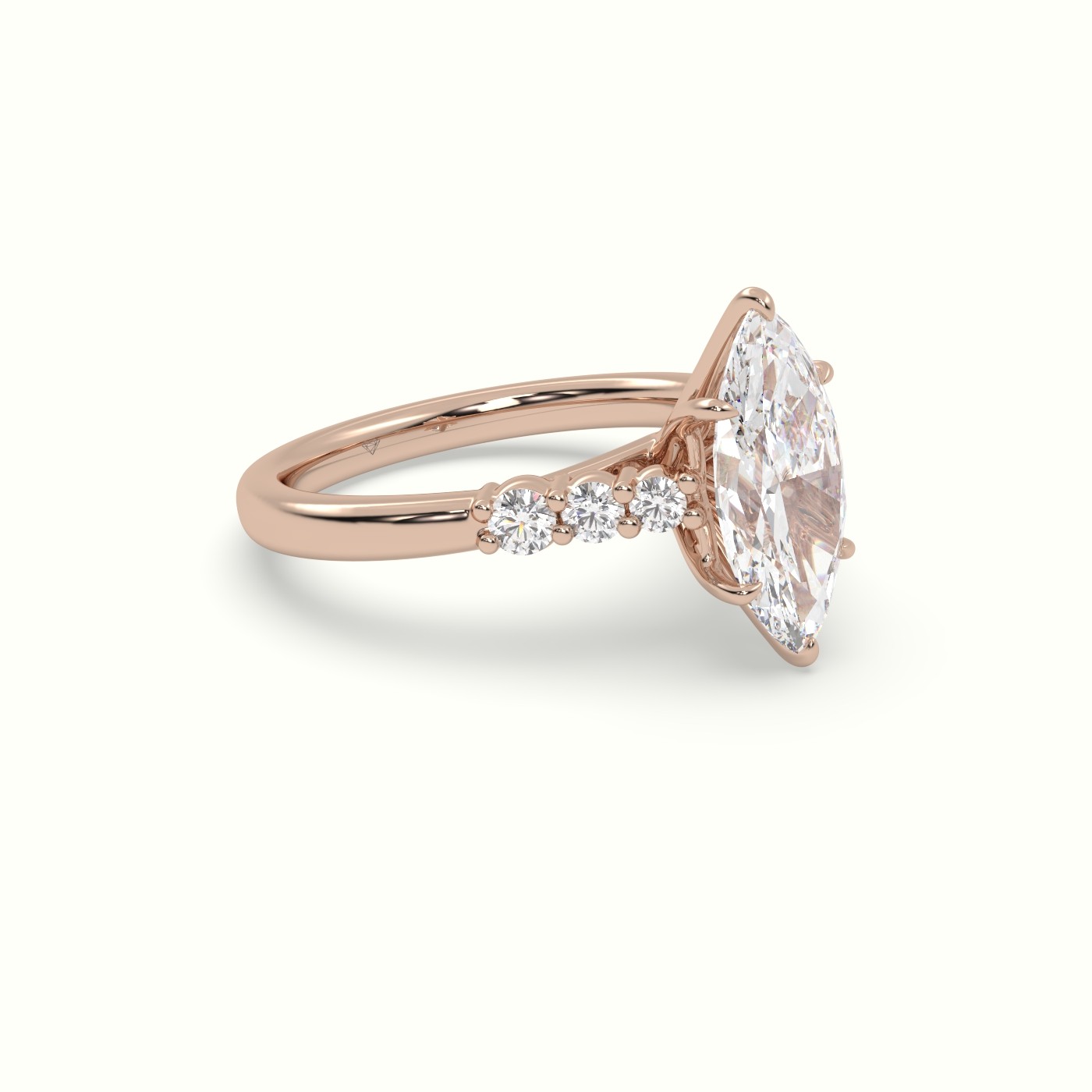 18K Rose Gold Marquise Cut Diamond Engagement Ring with Side Stones
