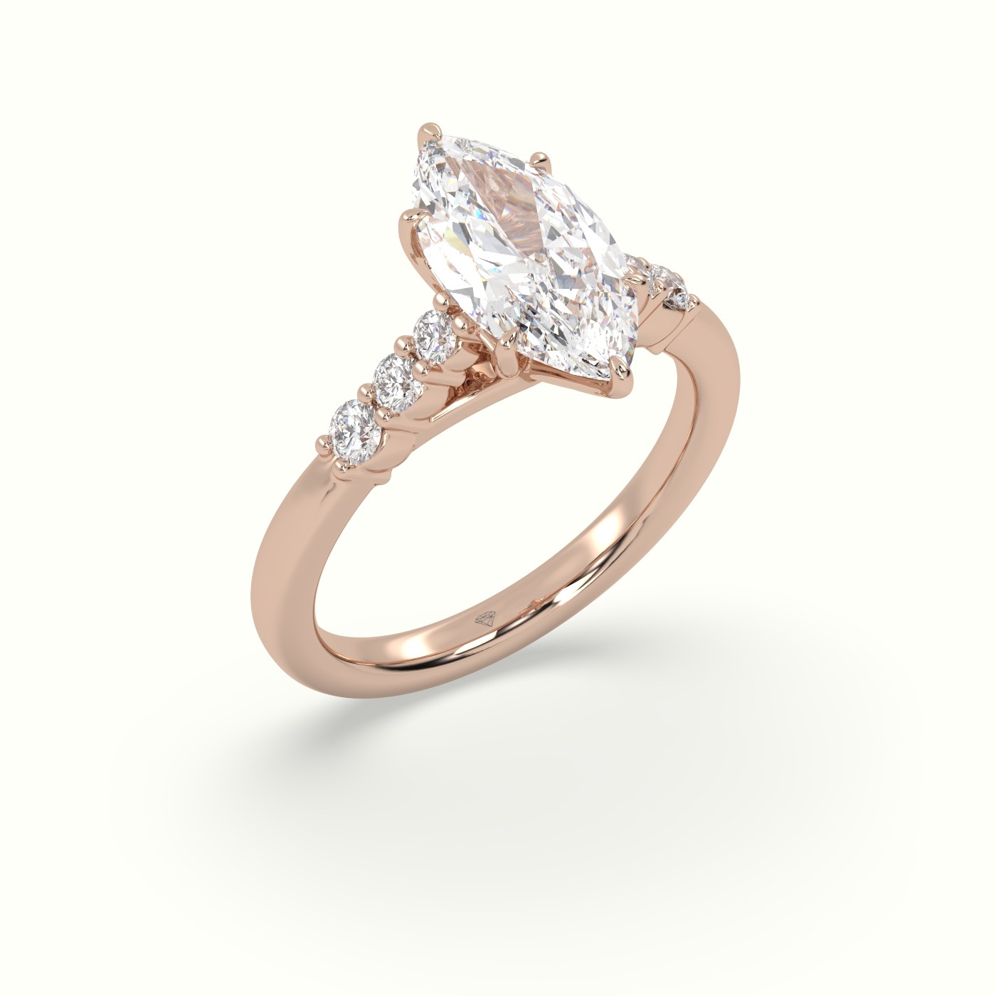 18K Rose Gold Marquise Cut Diamond Engagement Ring with Side Stones